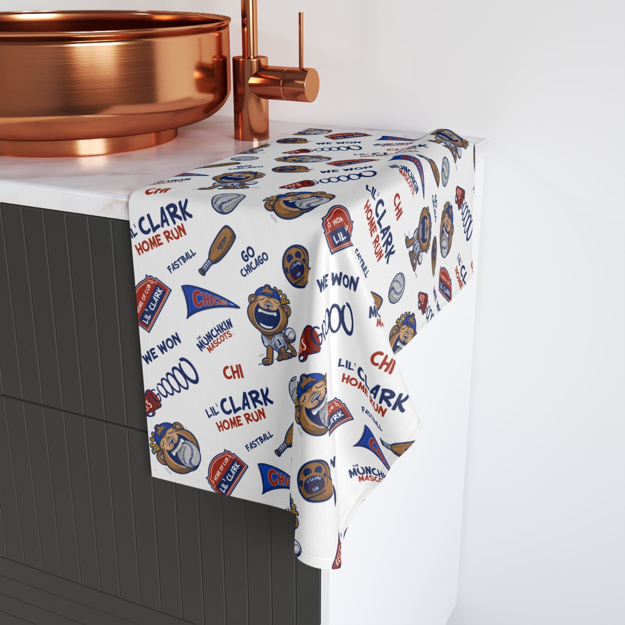 Chicago Baseball Hand Towel Lil' Clark Pattern | Hand-Drawn Art | Gifts for Kids
