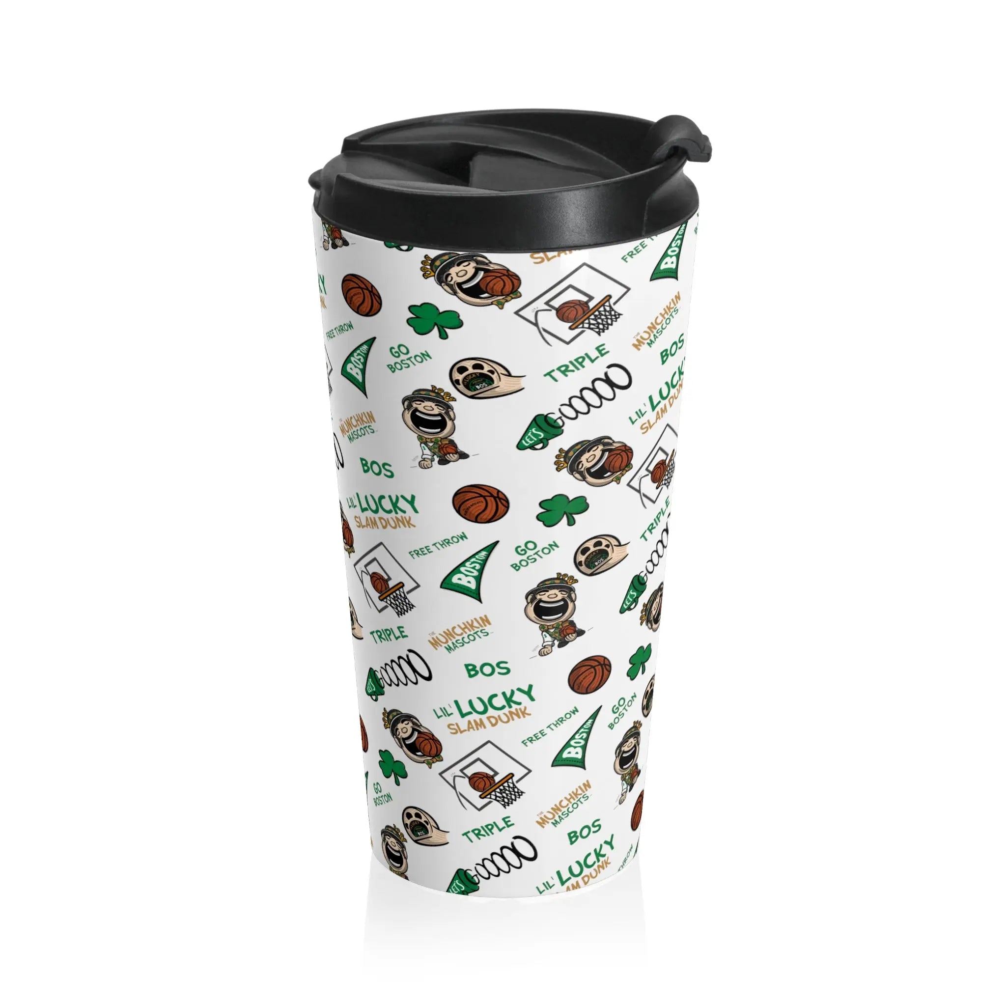 Stainless Steel Travel Mug - Pattern - Lil' Lucky BOS Basketball Printify