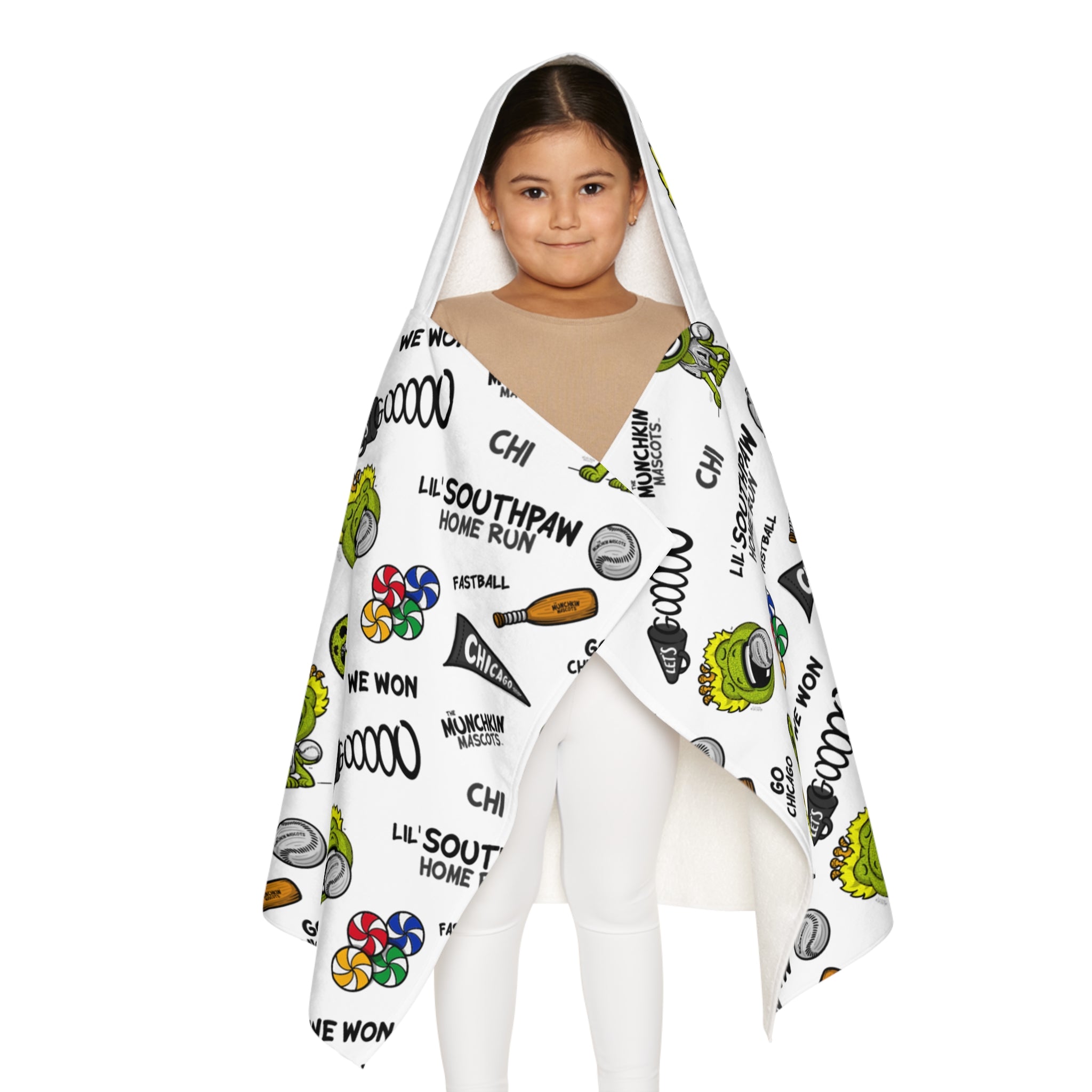 Chicago Baseball Hooded Towel Lil' Southpaw Pattern | Hand-Drawn Art | Gifts for Kids