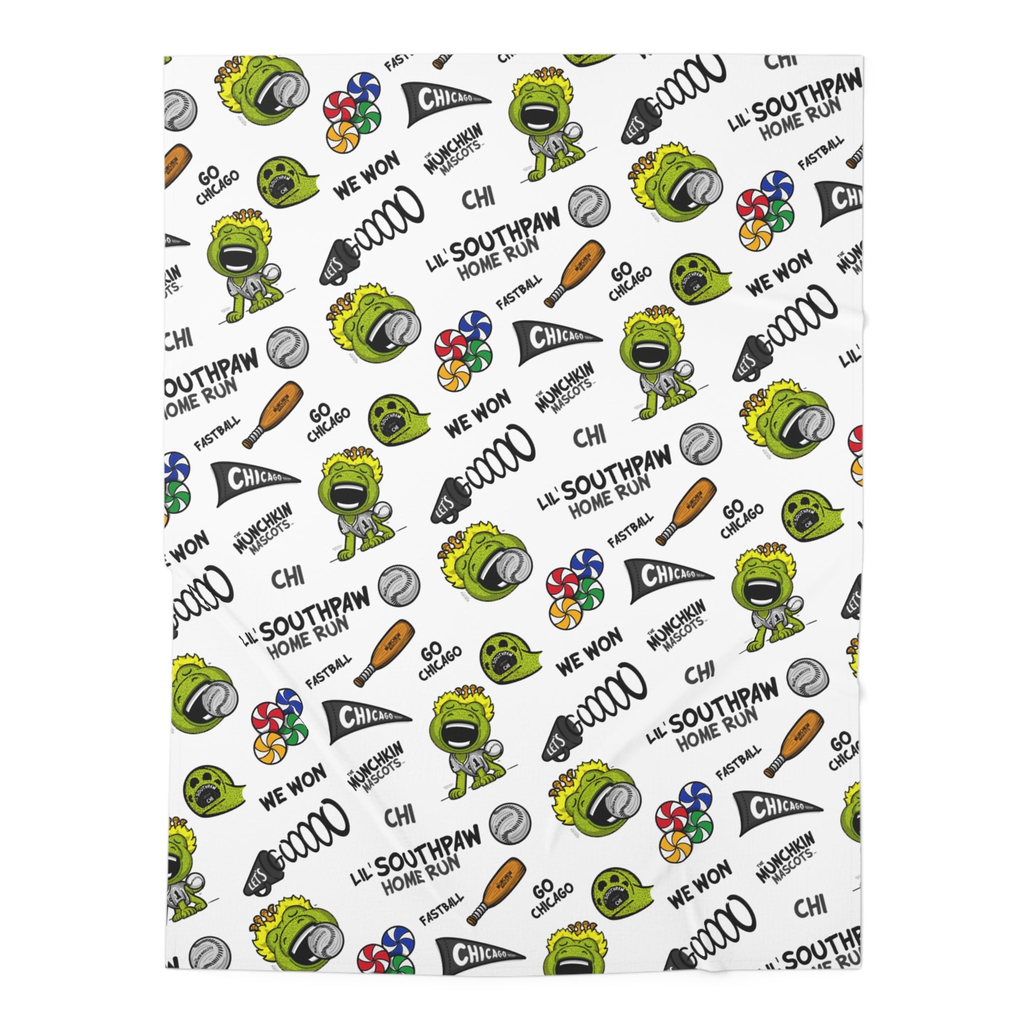 Chicago Baseball Baby Swaddle Blanket Lil' Southpaw Pattern | Hand-Drawn Art | Gifts for Newborns