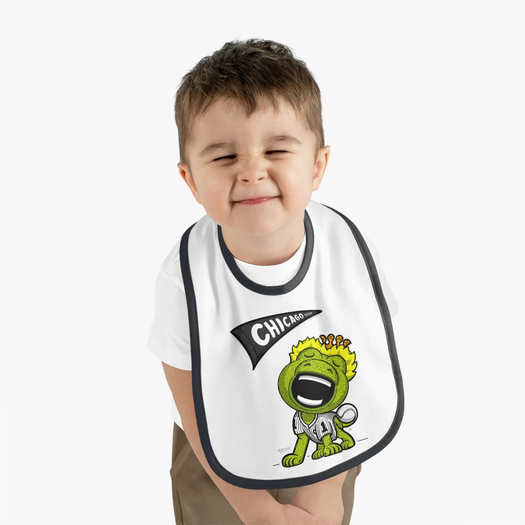 Baby Contrast Trim Jersey Bib - Flag + LilSouthpaw - Lil' Southpaw CHI Baseball Printify