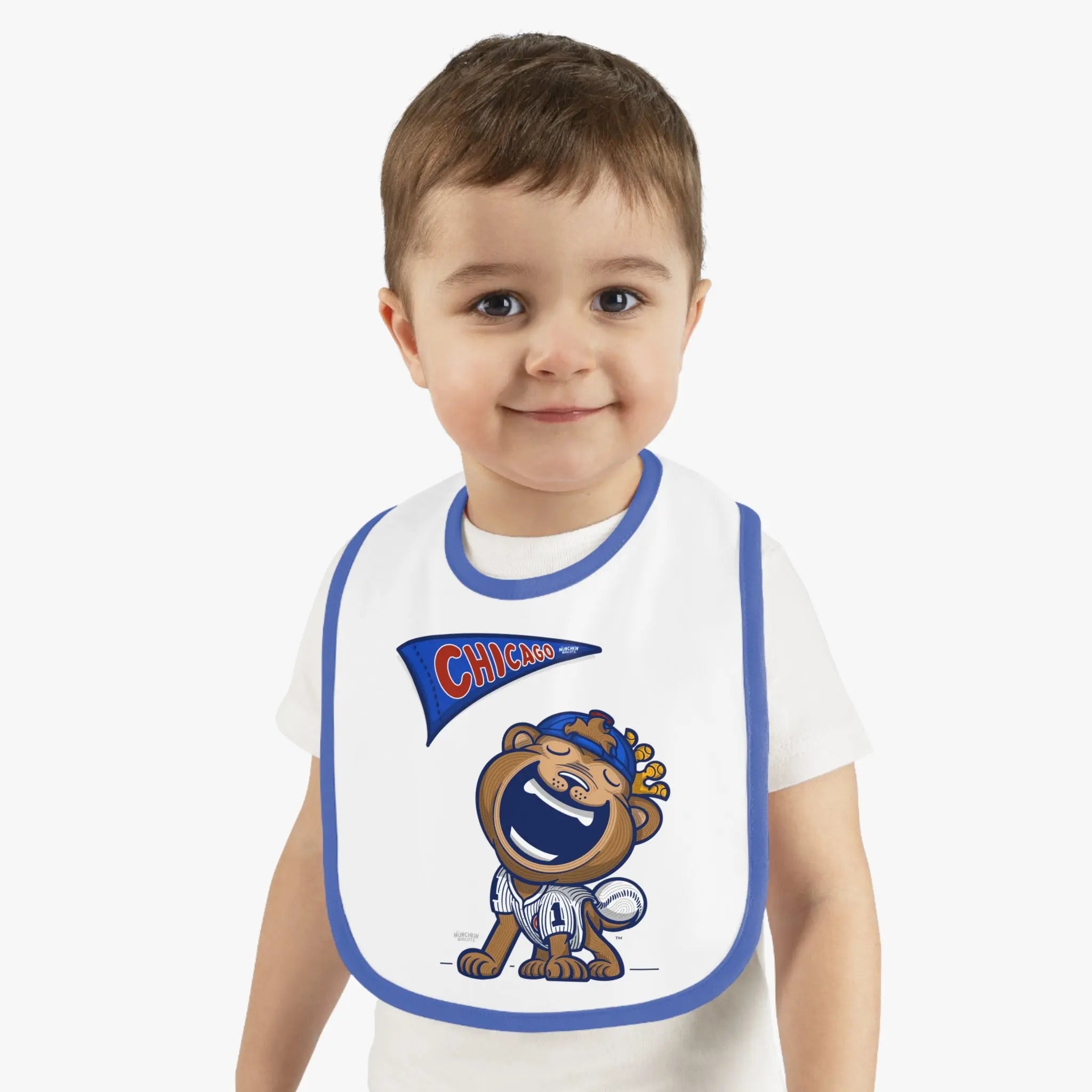 Baby Contrast Trim Jersey Bib - Flag + LilClark - Lil' Clark CHI Baseball Printify