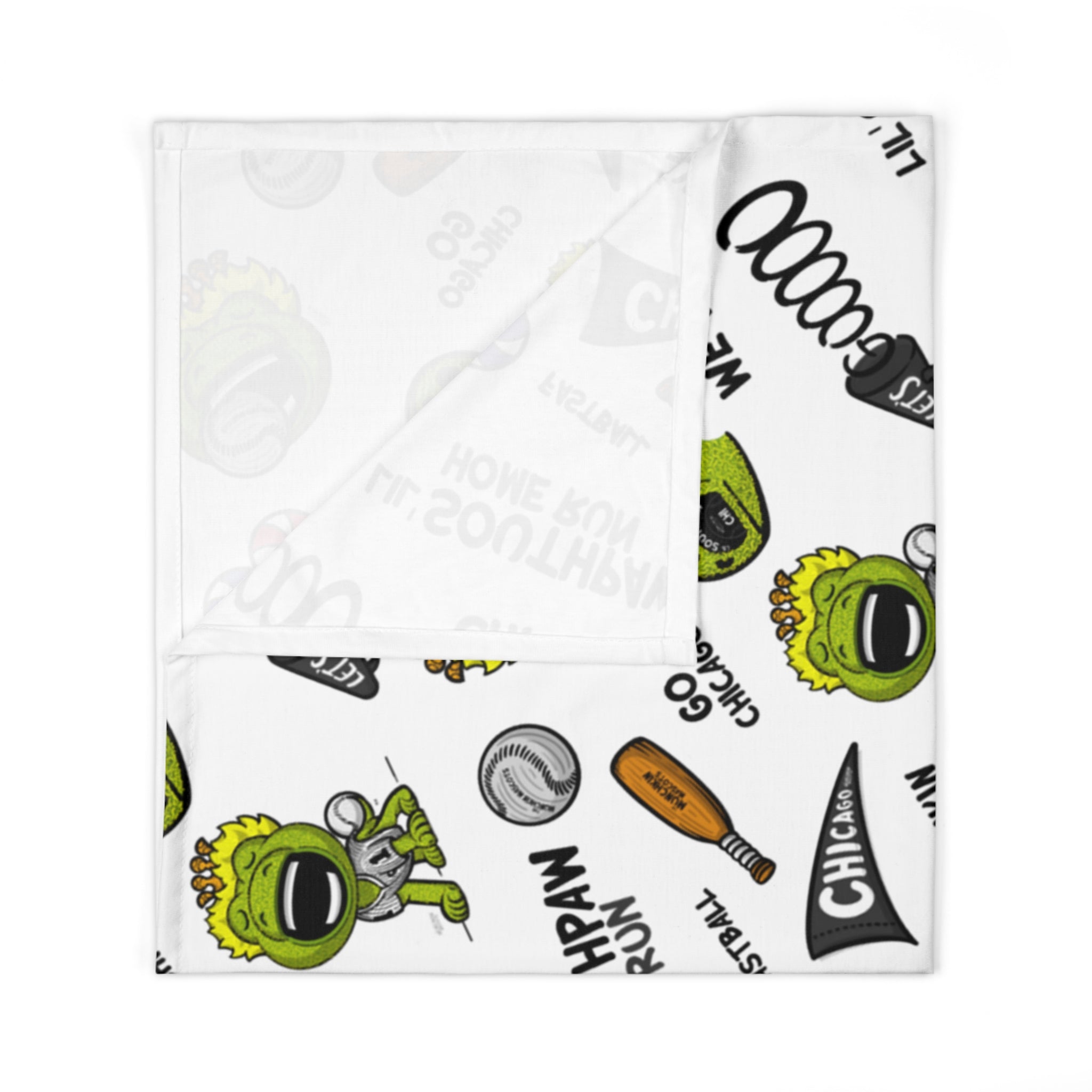 Chicago Baseball Baby Swaddle Blanket Lil' Southpaw Pattern | Hand-Drawn Art | Gifts for Newborns