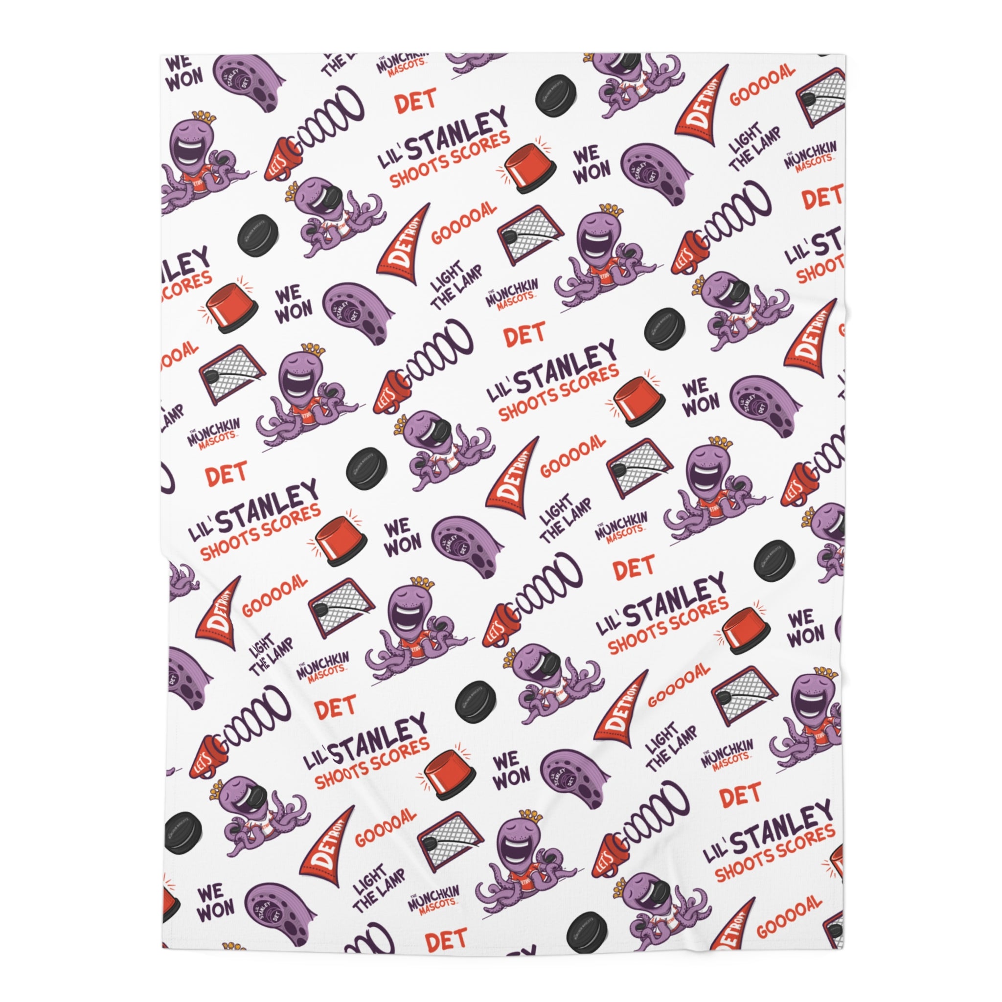 Detroit Hockey Baby Swaddle Blanket Lil' Stanley Pattern | Hand-Drawn Art | Gifts for Newborns