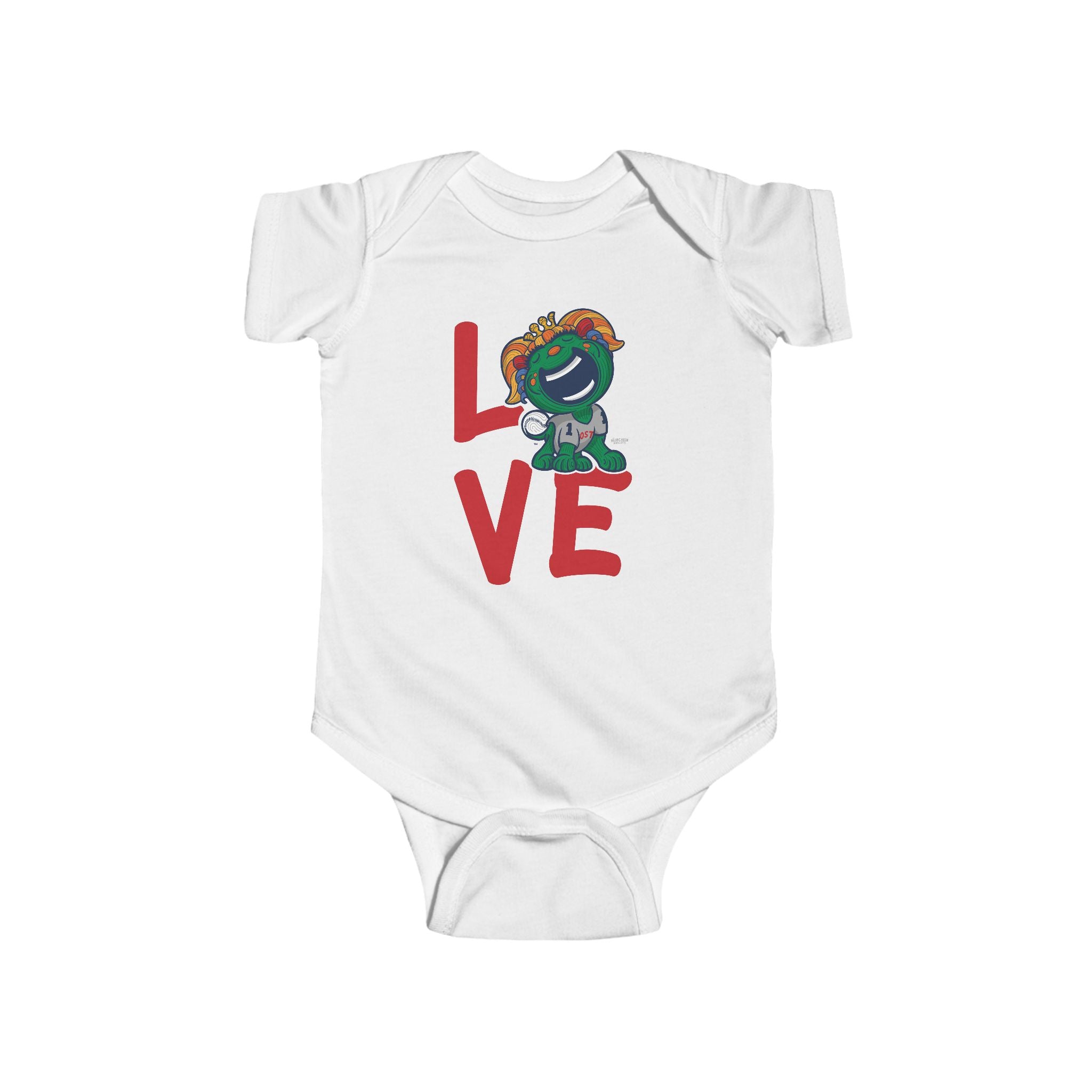 Boston Baseball Newborn & Infant Lil' Miss Tessie 'LOVE' Jersey Bodysuit | Hand-Drawn Art | Gifts for Newborns