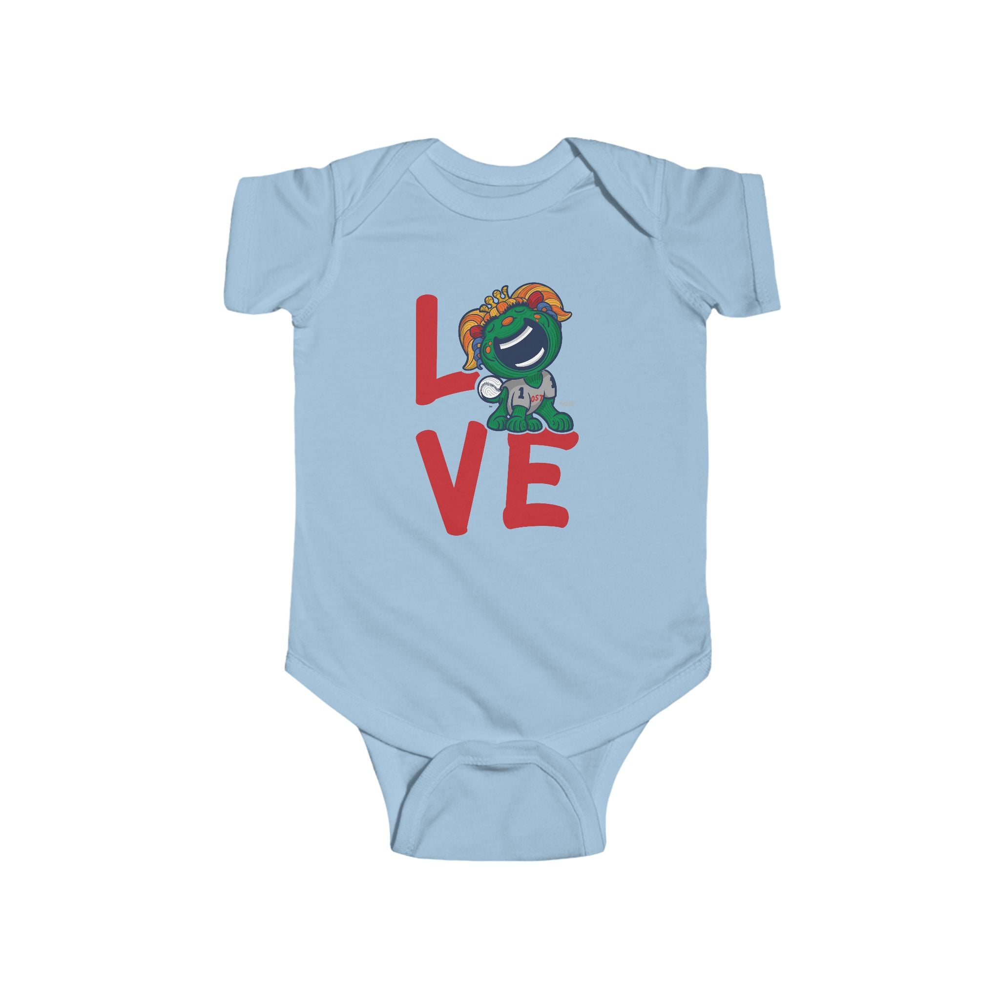 Boston Baseball Newborn & Infant Lil' Miss Tessie 'LOVE' Jersey Bodysuit | Hand-Drawn Art | Gifts for Newborns