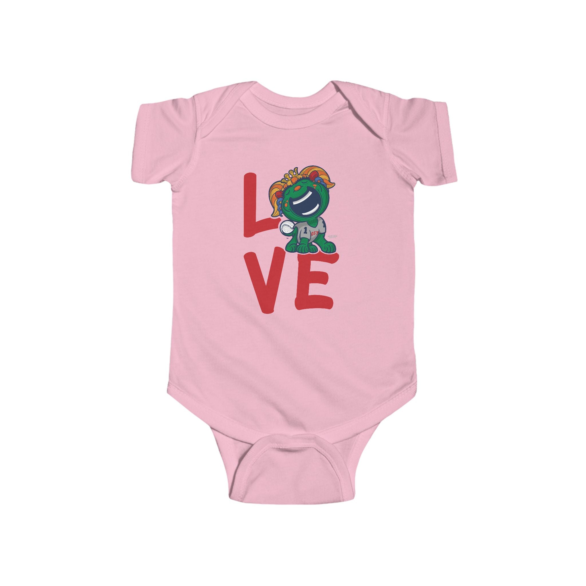 Boston Baseball Newborn & Infant Lil' Miss Tessie 'LOVE' Jersey Bodysuit | Hand-Drawn Art | Gifts for Newborns