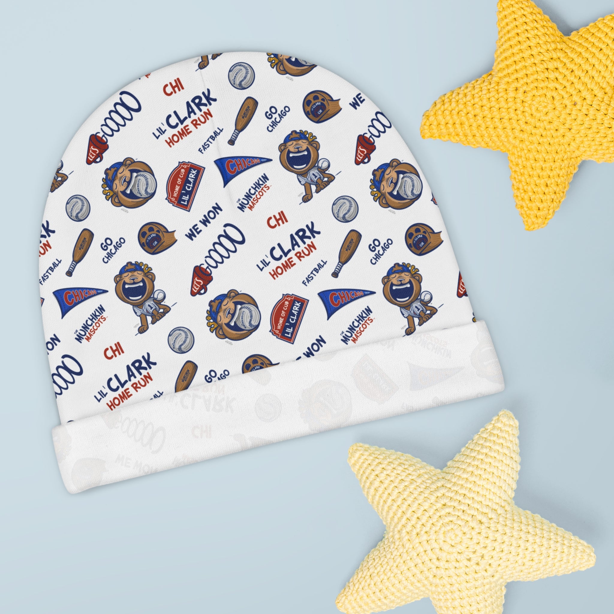 Chicago Baseball Baby Beanie Lil' Clark Pattern | Hand-Drawn Art | Gifts for Newborns