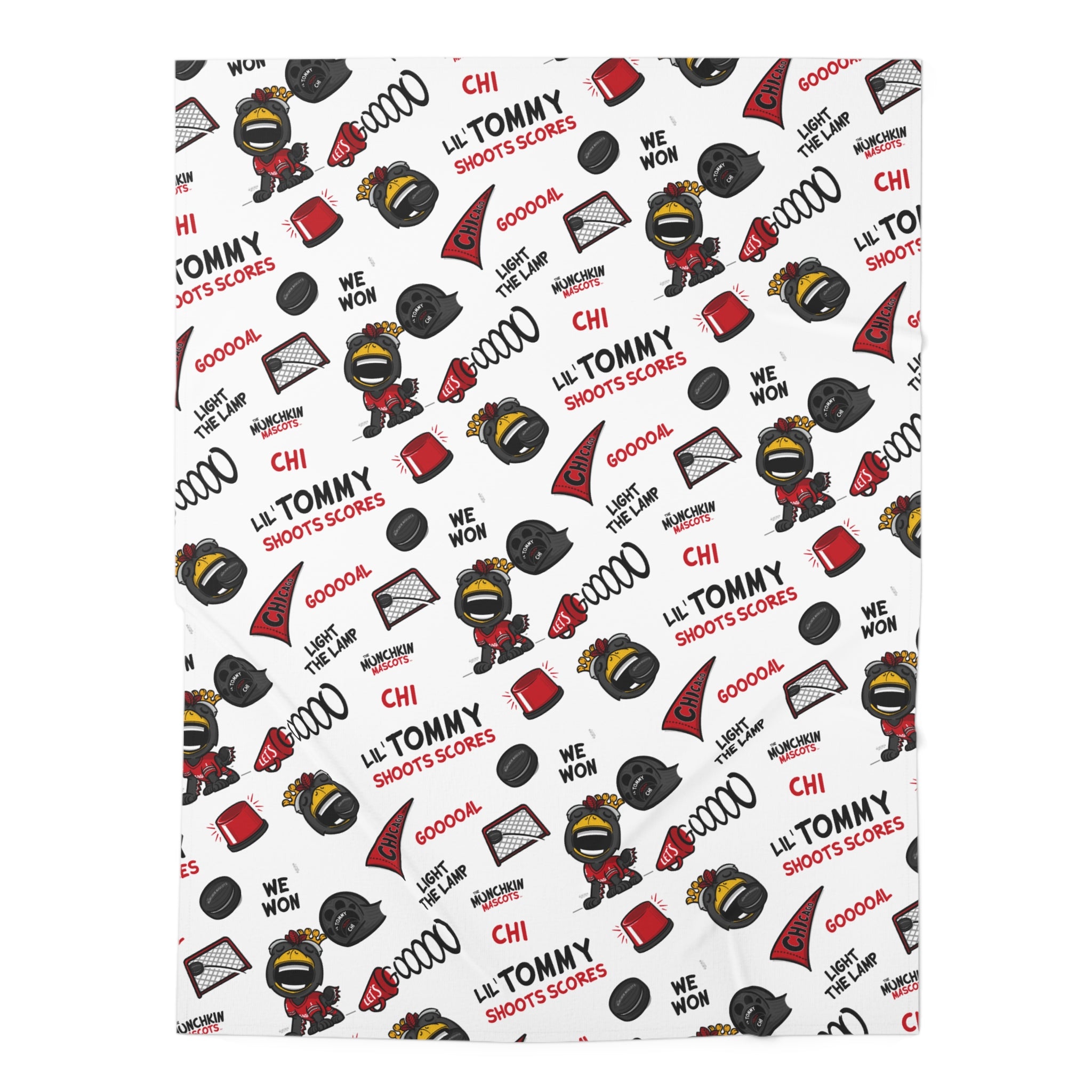 Chicago Hockey Baby Swaddle Blanket Lil' Tommy Pattern | Hand-Drawn Art | Gifts for Newborns