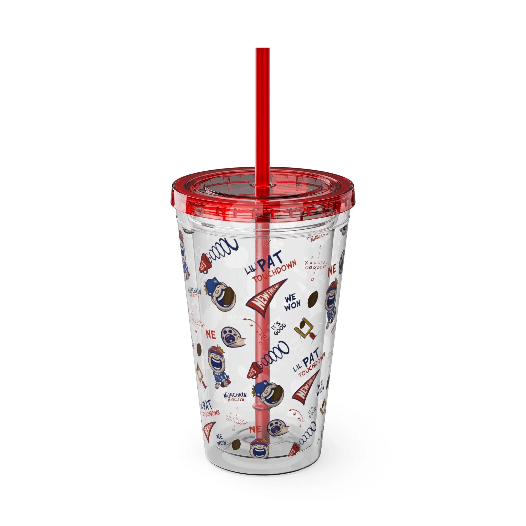 Sunsplash Tumbler with Straw, 16oz - Pattern - Lil' Pat NE Football Printify