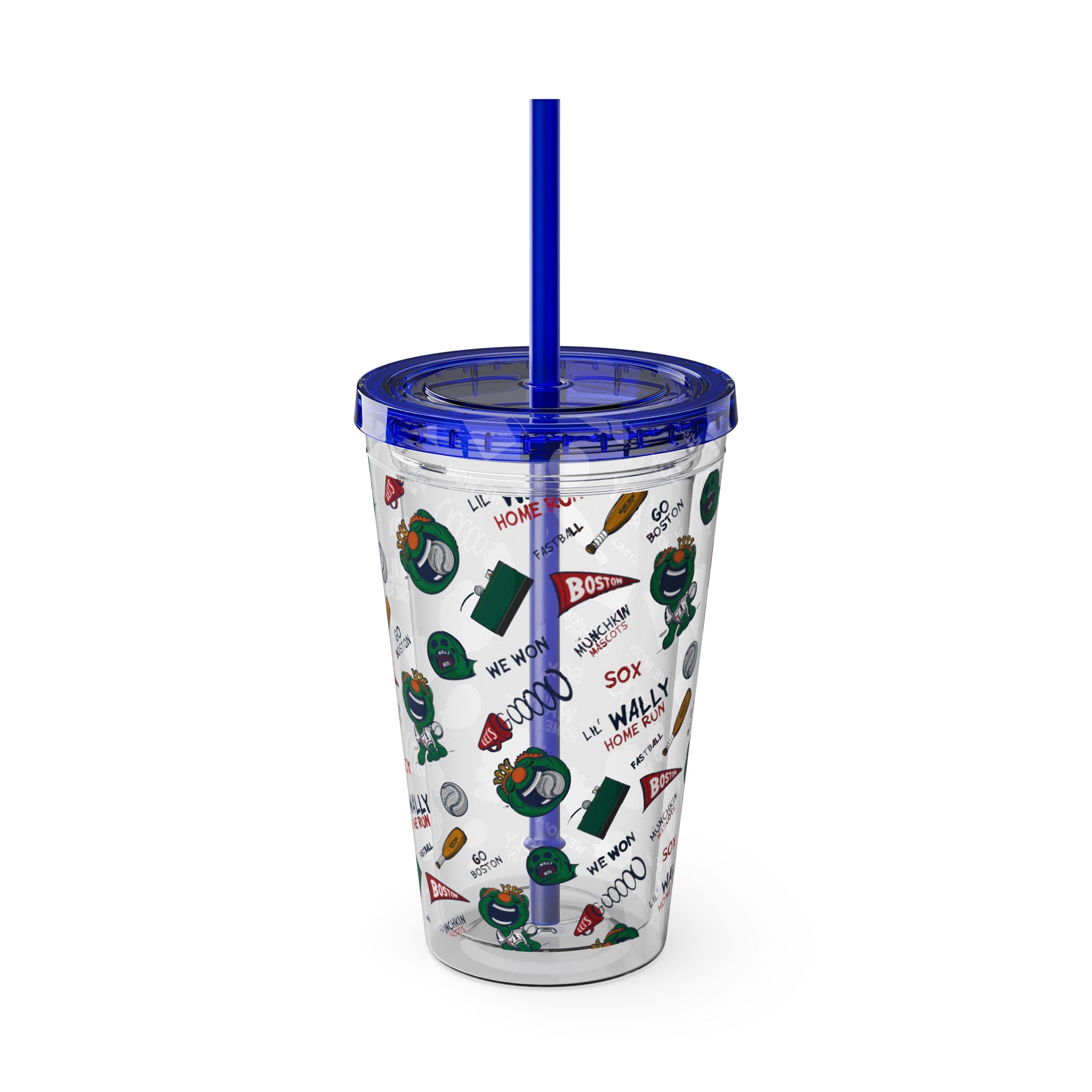 Boston Baseball Tumbler with Straw Lil' Wally Pattern | Hand-Drawn Art | Gifts for Kids