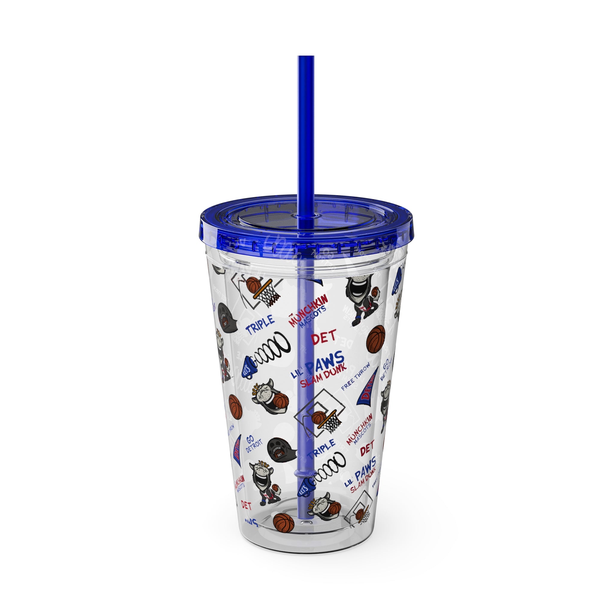 Detroit Basketball Tumbler with Straw Lil' Hooper Pattern | Hand-Drawn Art | Gifts for Kids