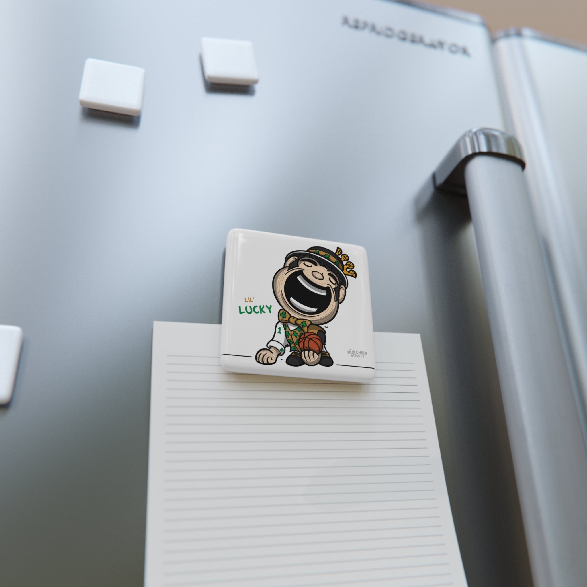 Boston Basketball Porcelain Magnet Lil' Lucky 'Munchkin Mascot' | Hand-Drawn Art | Gifts for Kids