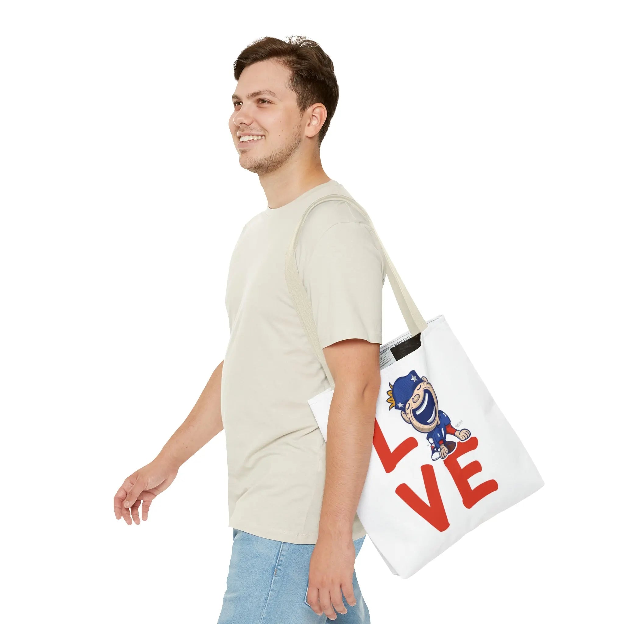 Tote Bag (AOP) - LOVE + Lets Go - Lil' Pat NE Football Printify