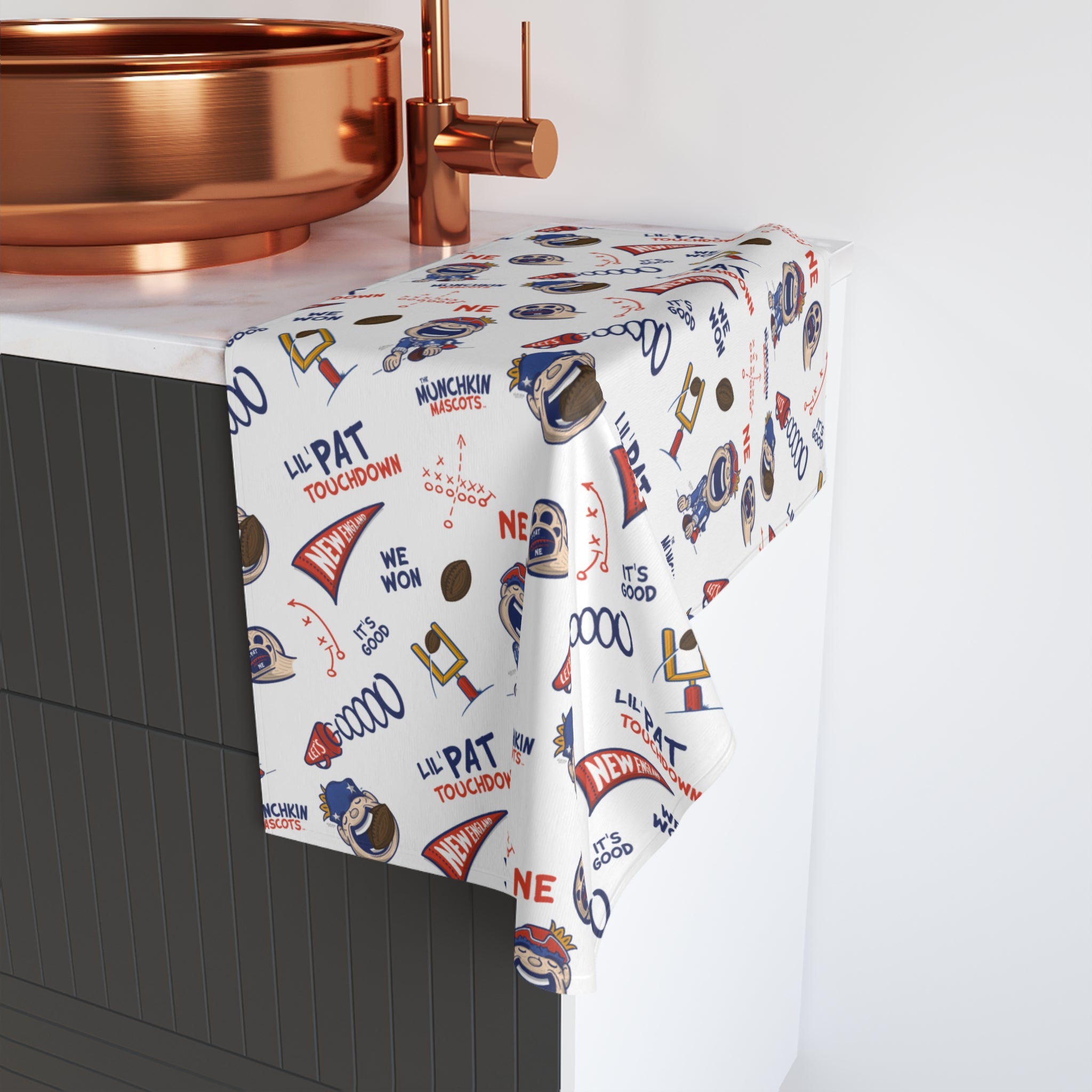 New England Football Hand Towel Lil' Pat Pattern | Hand-Drawn Art | Gifts for Kids