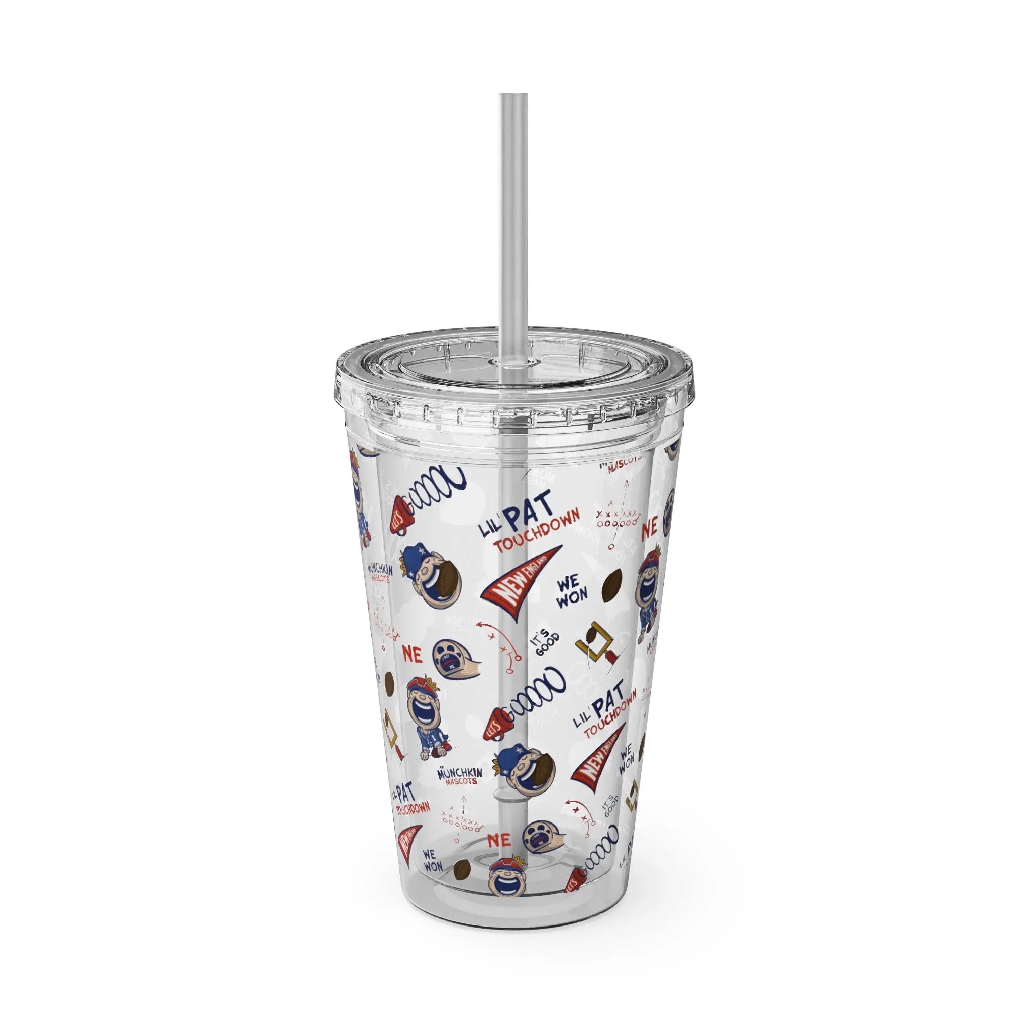 Sunsplash Tumbler with Straw, 16oz - Pattern - Lil' Pat NE Football Printify