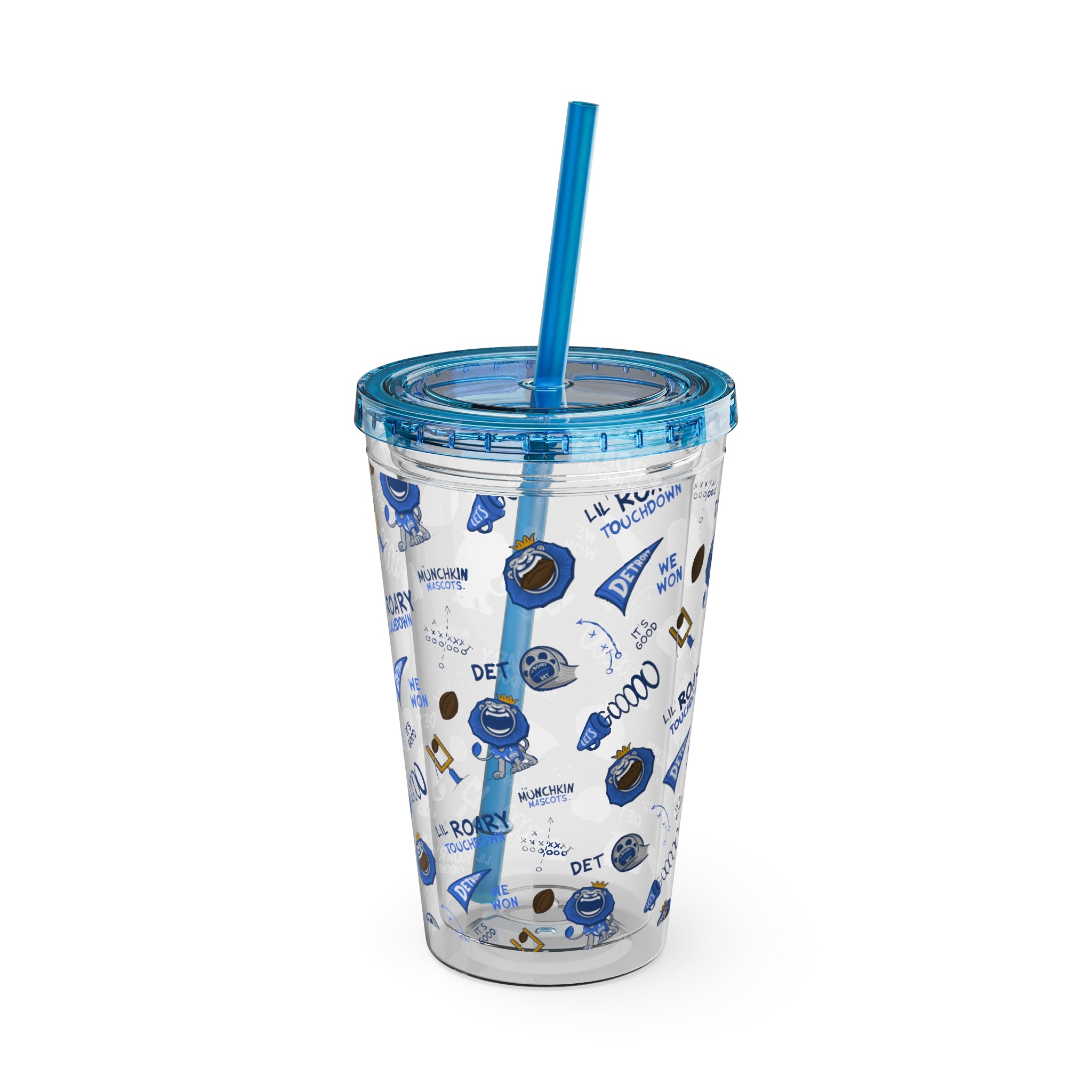 Detroit Football Tumbler with Straw Lil' Roary Pattern | Hand-Drawn Art | Gifts for Kids