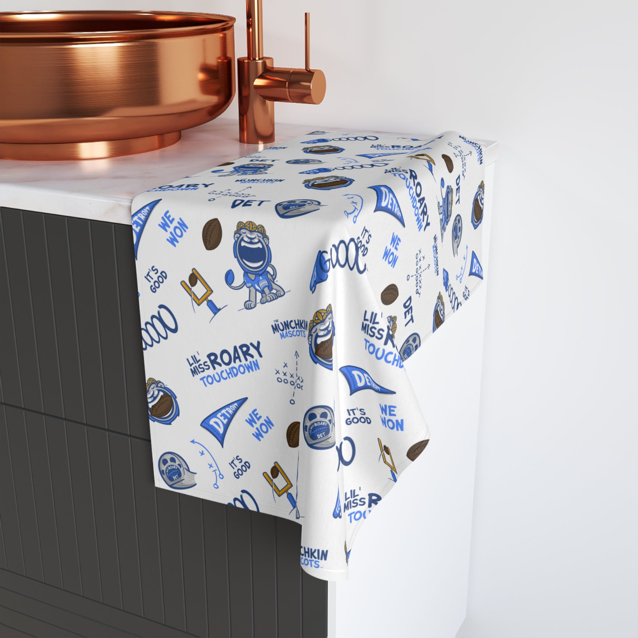 Detroit Football Hand Towel Lil' Miss Roary Pattern | Hand-Drawn Art | Gifts for Kids