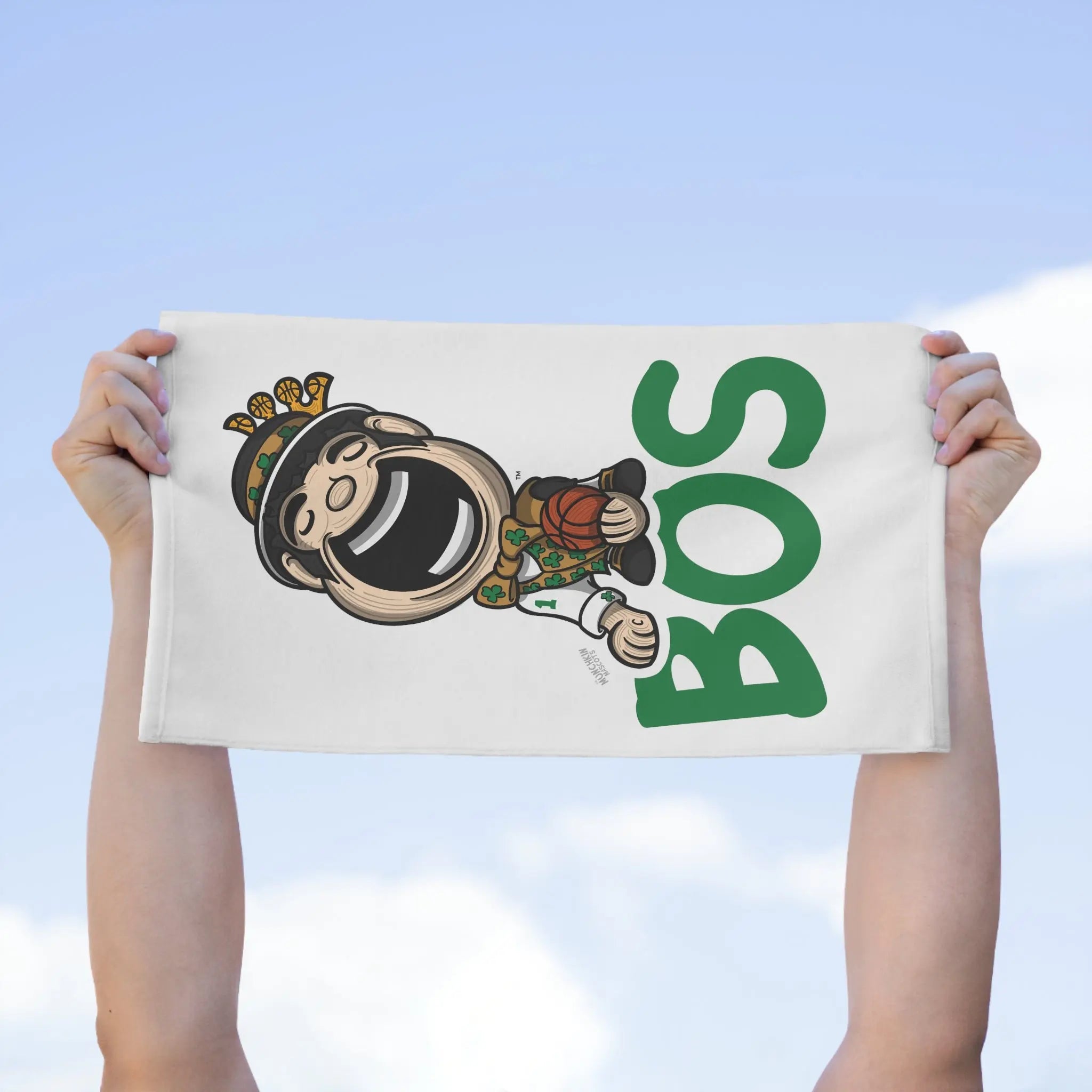 Rally Towel, 11x18 - BOS - Lil' Lucky BOS Basketball Printify