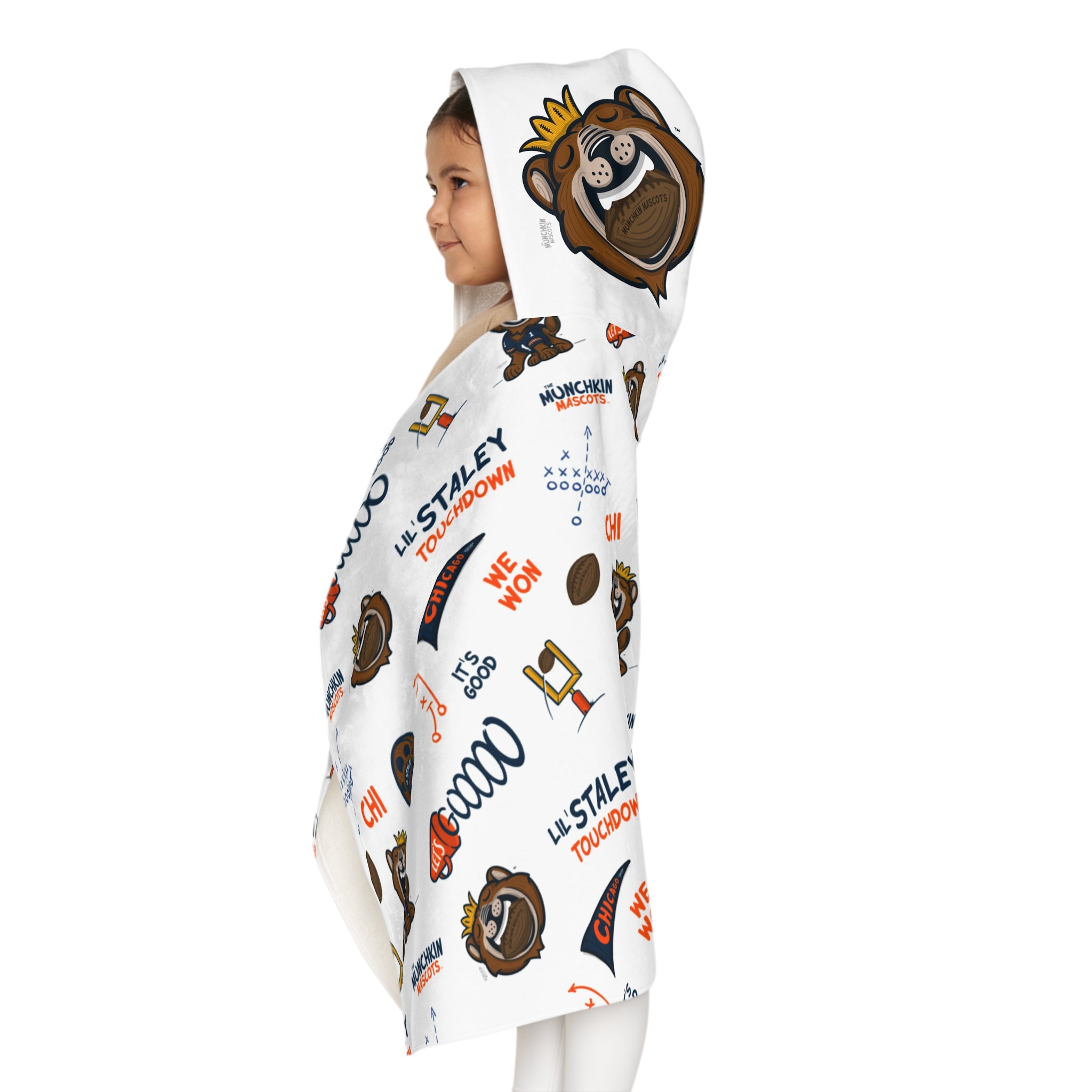 Chicago Football Hooded Towel Lil' Staley Pattern | Hand-Drawn Art | Gifts for Kids