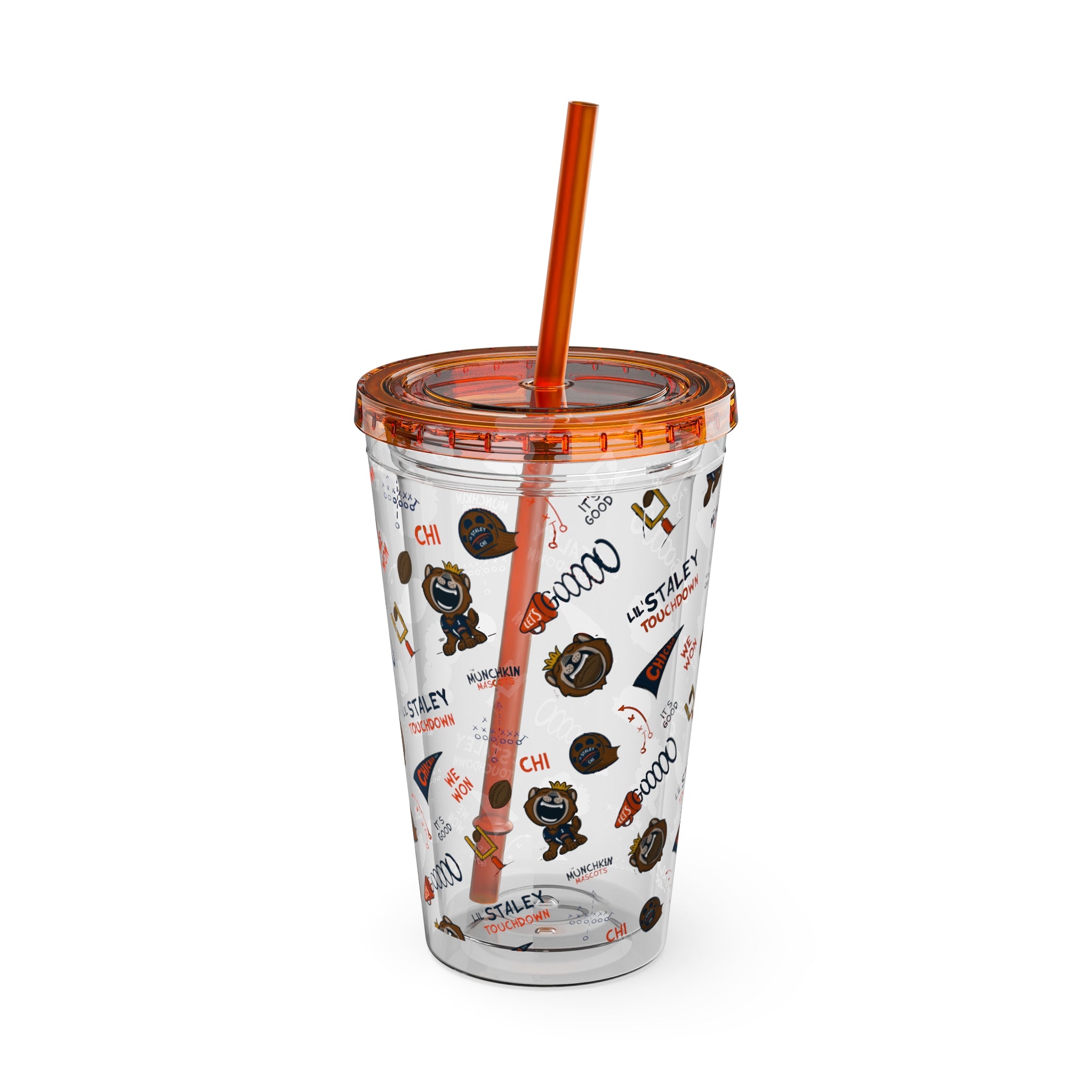 Chicago Football Tumbler with Straw Lil' Staley Pattern | Hand-Drawn Art | Gifts for Kids