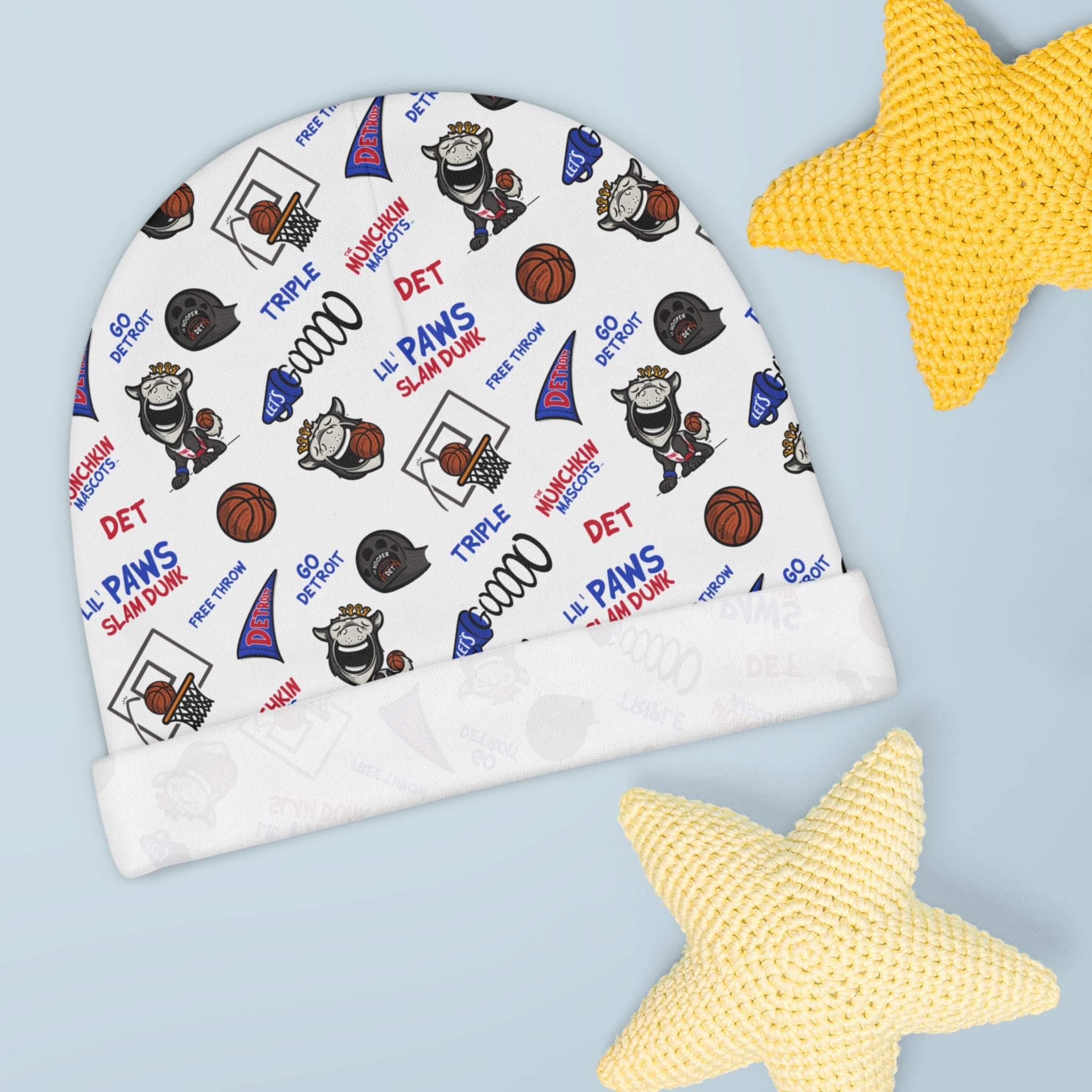 Detroit Basketball Baby Beanie Lil' Hooper Pattern | Hand-Drawn Art | Gifts for Newborns