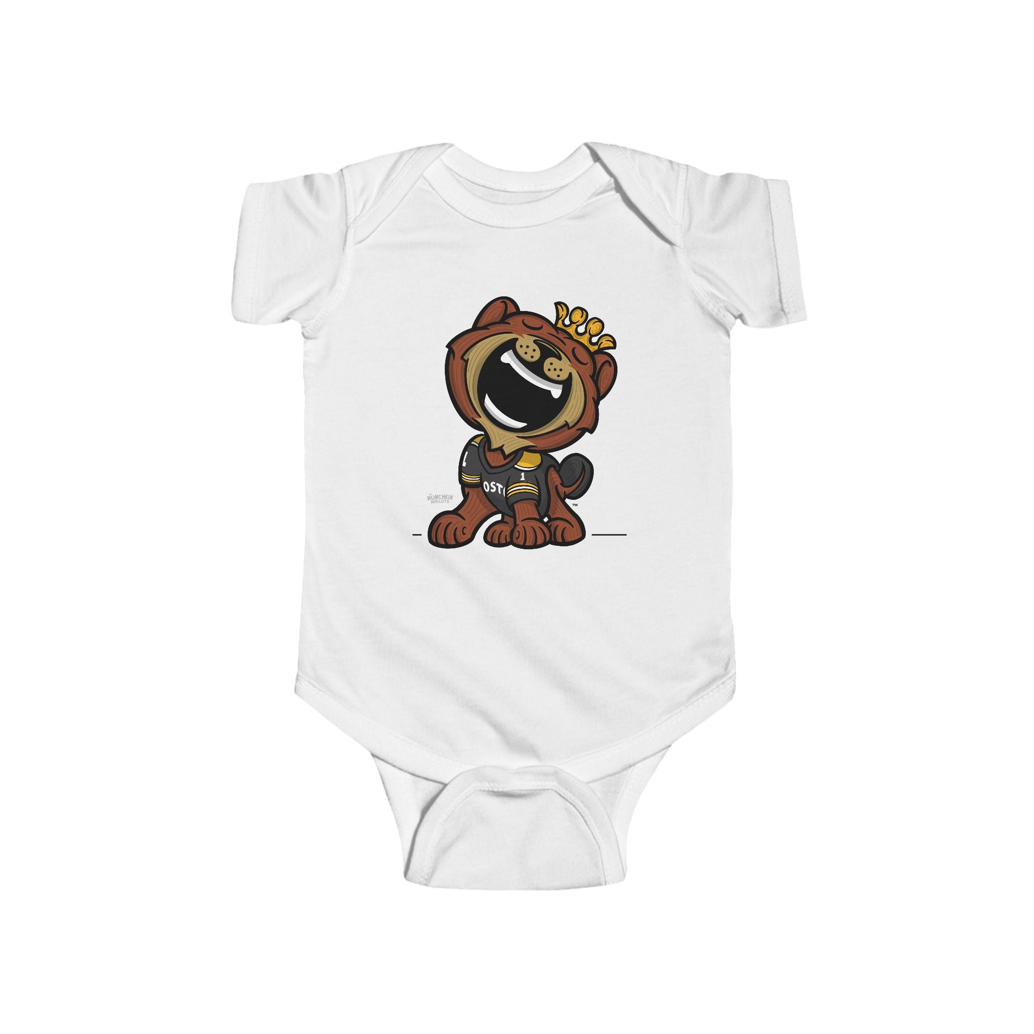 Boston Hockey Newborn & Infant Lil' Blades 'Munchkin Mascot' Jersey Bodysuit | Hand-Drawn Art | Gifts for Newborns