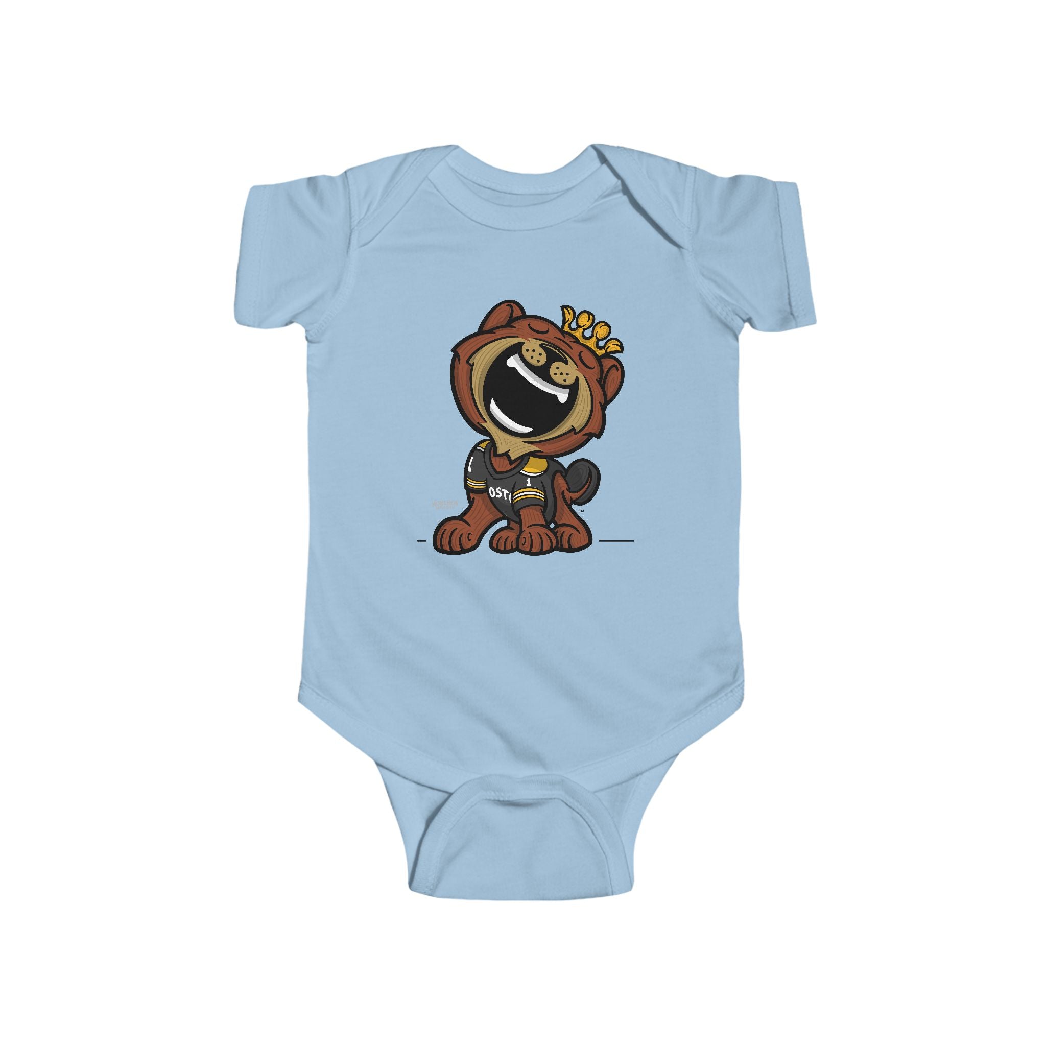 Boston Hockey Newborn & Infant Lil' Blades 'Munchkin Mascot' Jersey Bodysuit | Hand-Drawn Art | Gifts for Newborns