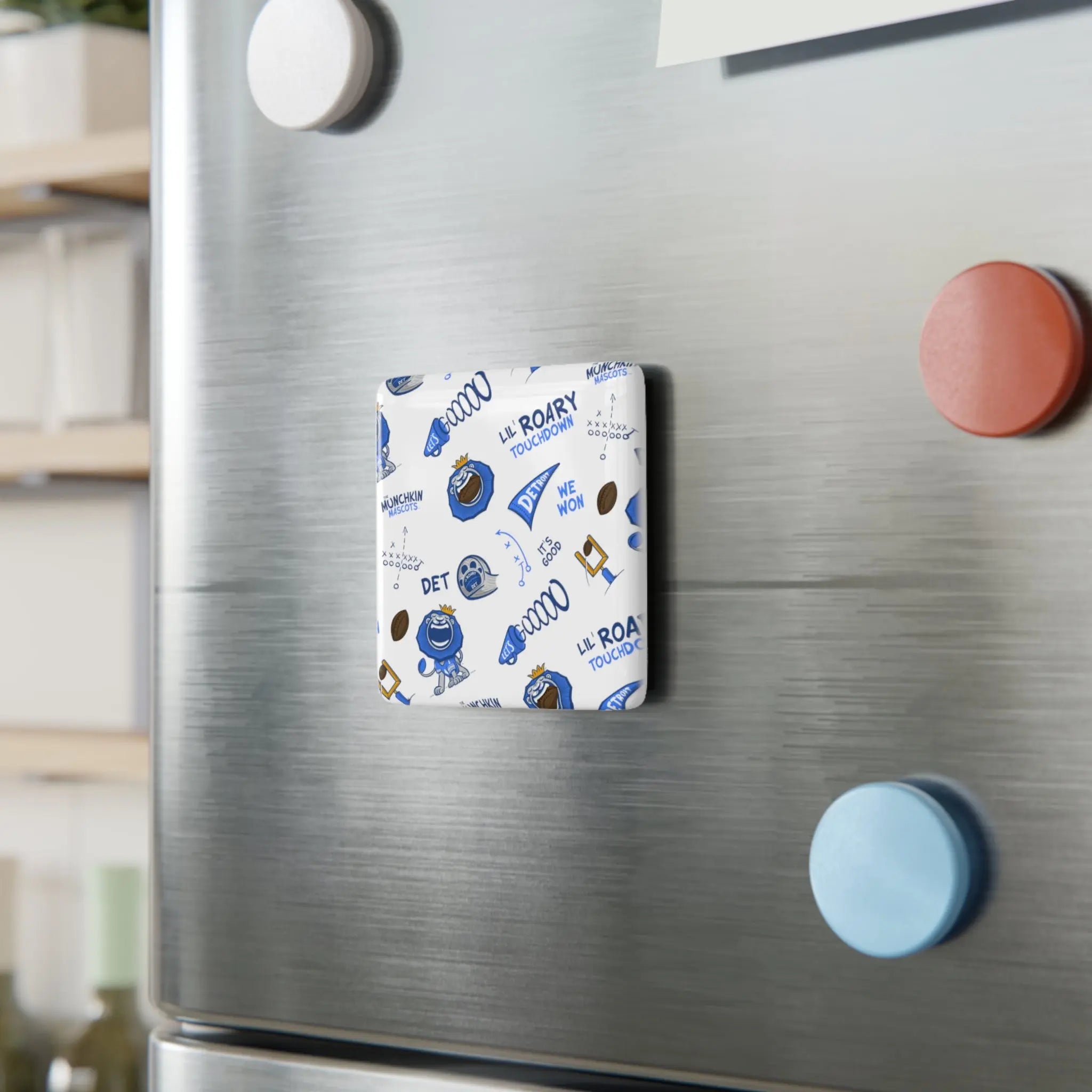 Porcelain Magnet, Square - Pattern - Lil' Roary DET Football Printify