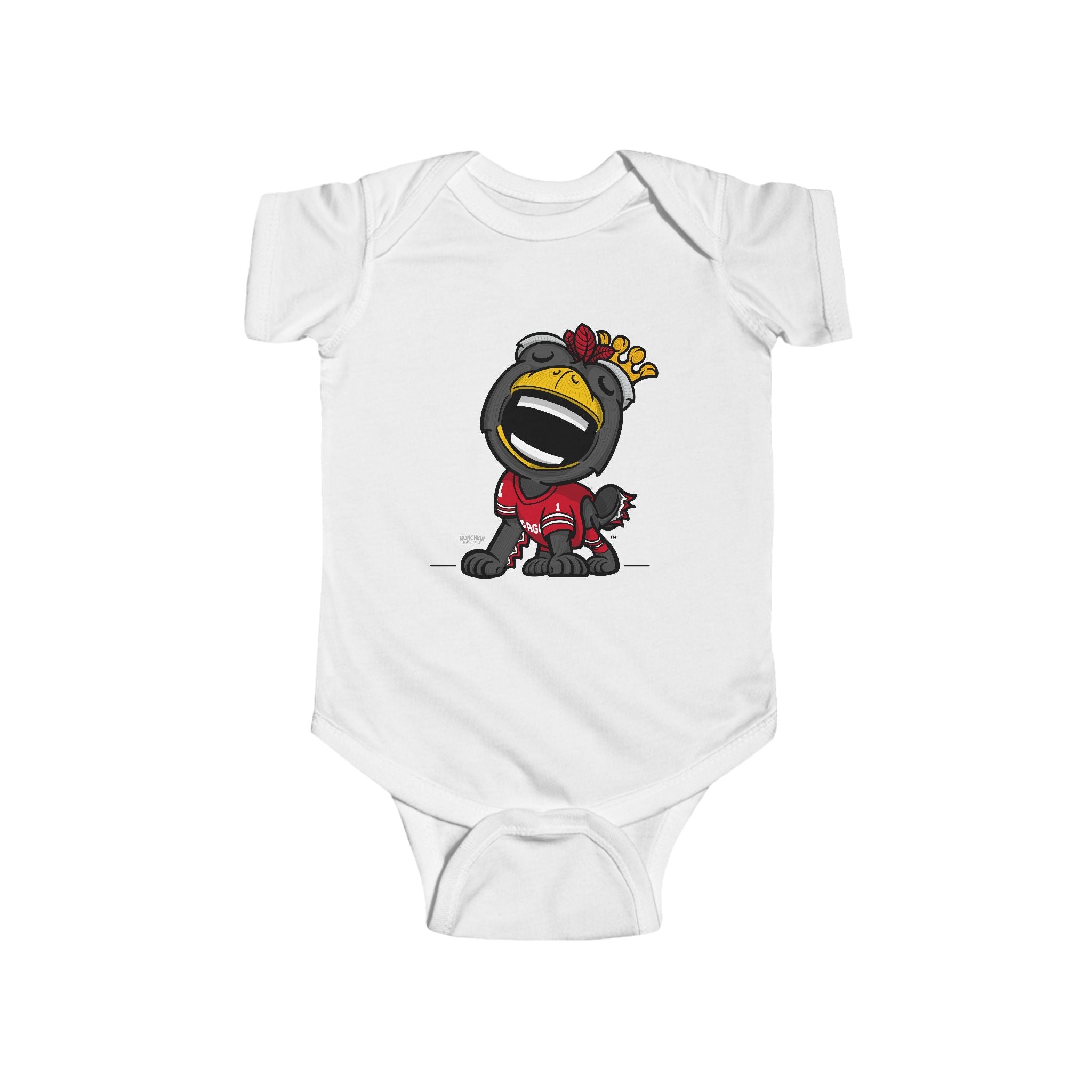 Chicago Hockey Newborn & Infant Lil' Tommy 'Munchkin Mascot' Jersey Bodysuit | Hand-Drawn Art | Gifts for Newborns