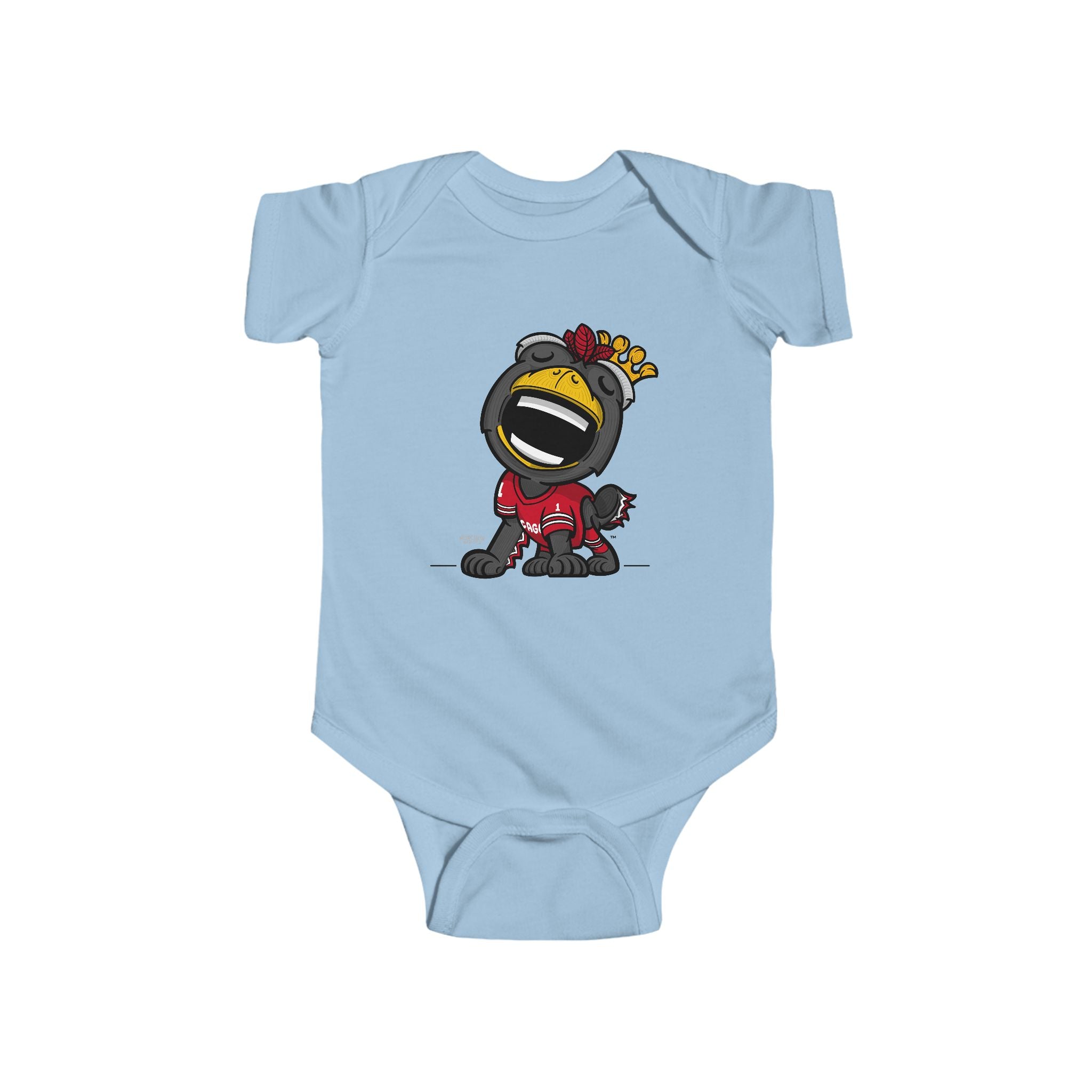 Chicago Hockey Newborn & Infant Lil' Tommy 'Munchkin Mascot' Jersey Bodysuit | Hand-Drawn Art | Gifts for Newborns