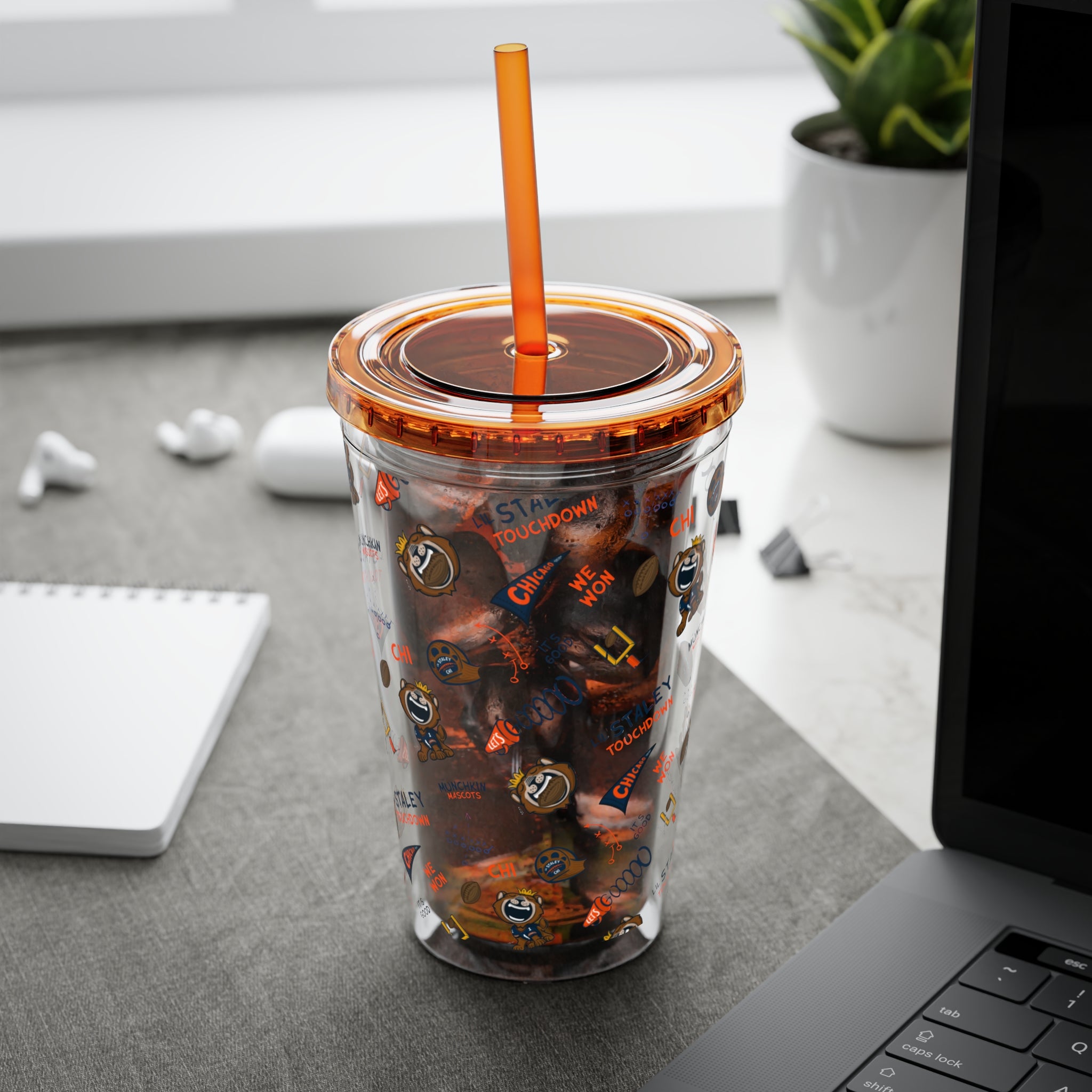 Chicago Football Tumbler with Straw Lil' Staley Pattern | Hand-Drawn Art | Gifts for Kids