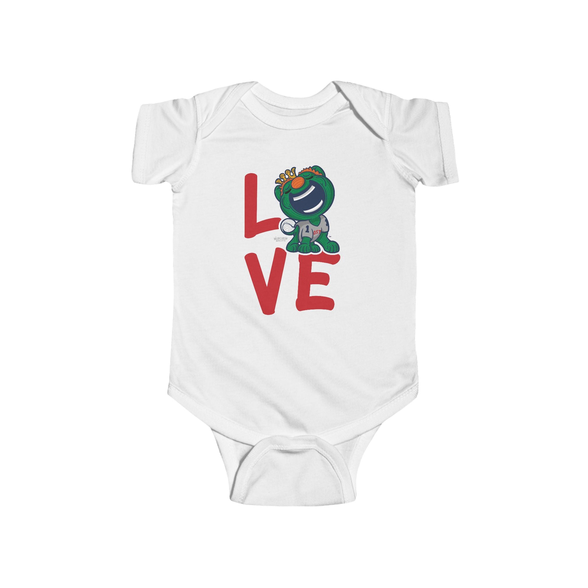 Boston Baseball Newborn & Infant Lil' Wally 'LOVE' Jersey Bodysuit | Hand-Drawn Art | Gifts for Newborns