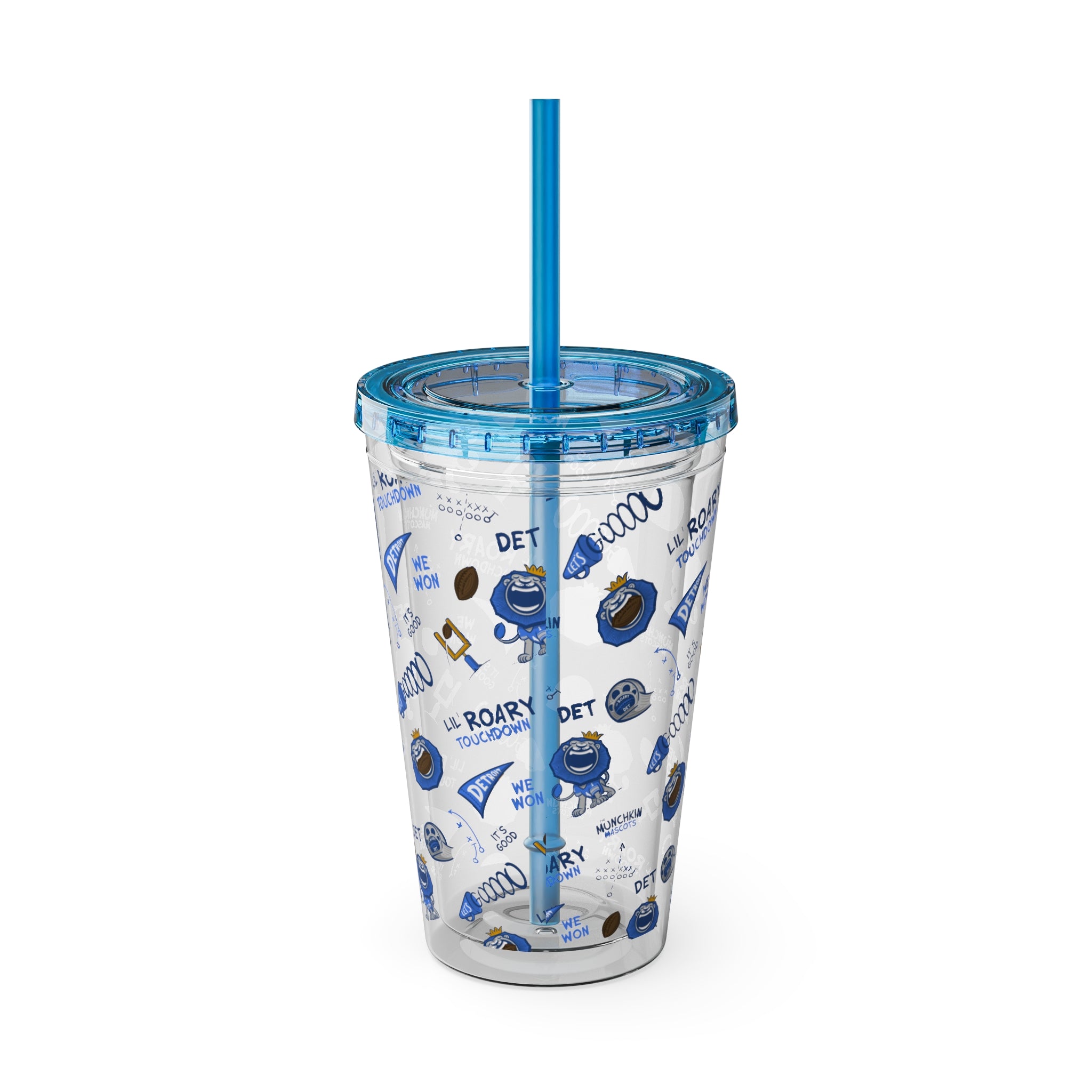 Detroit Football Tumbler with Straw Lil' Roary Pattern | Hand-Drawn Art | Gifts for Kids