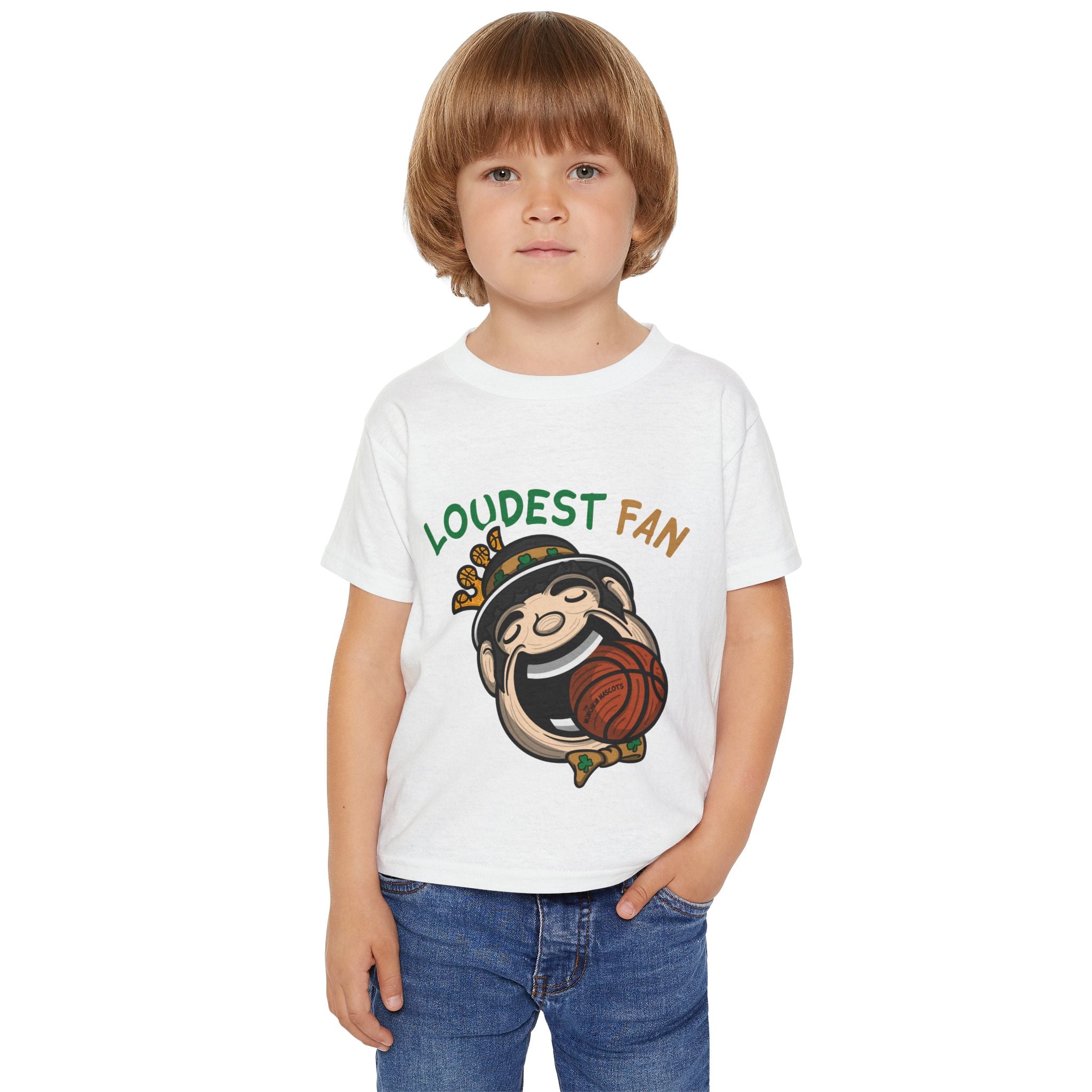 Boston Basketball Toddler Tshirt Lil' Lucky 'Loudest Fan' | Hand-Drawn Art | Gifts for Kids
