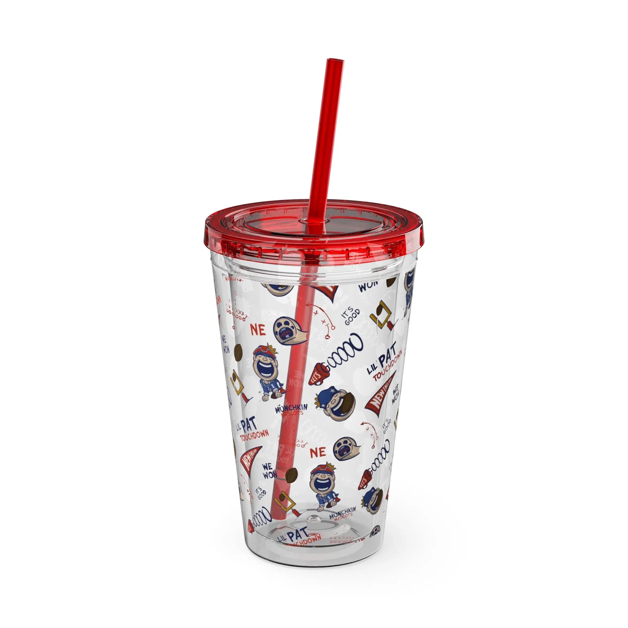 Sunsplash Tumbler with Straw, 16oz - Pattern - Lil' Pat NE Football Printify