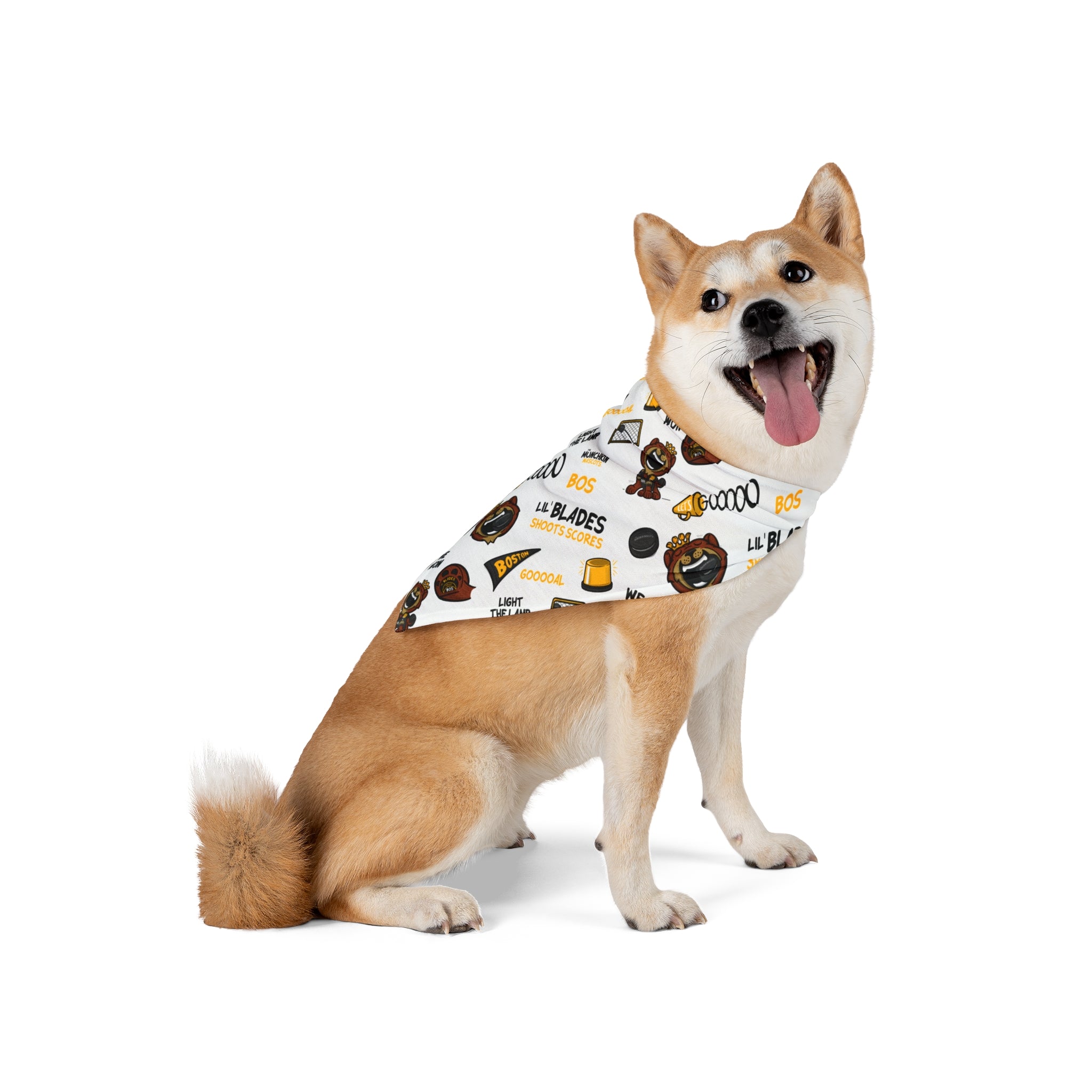 Boston Hockey Pet Bandana Lil' Blades Pattern | Hand-Drawn Art | Gifts for Pets
