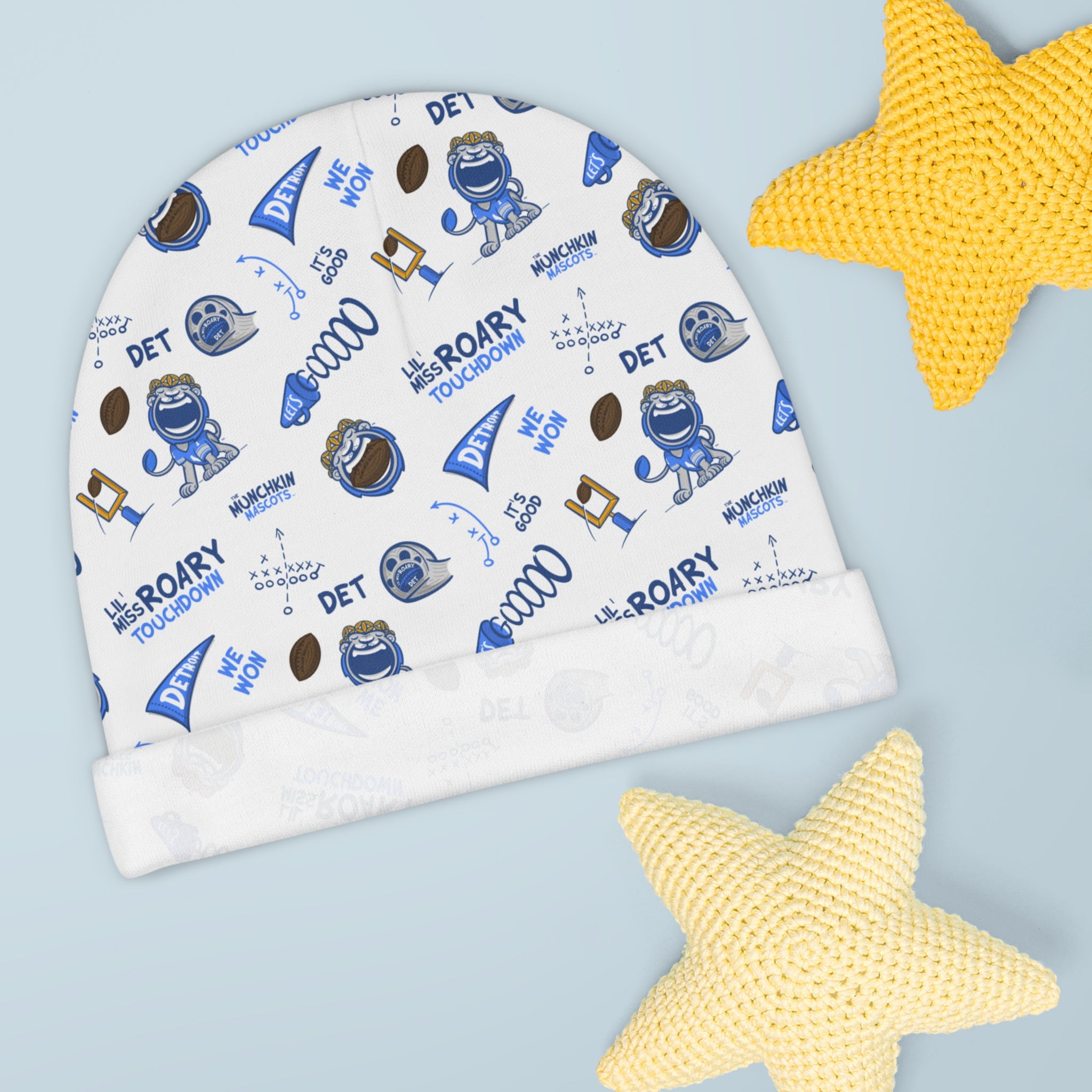 Detroit Football Baby Beanie Lil' Miss Roary Pattern | Hand-Drawn Art | Gifts for Newborns