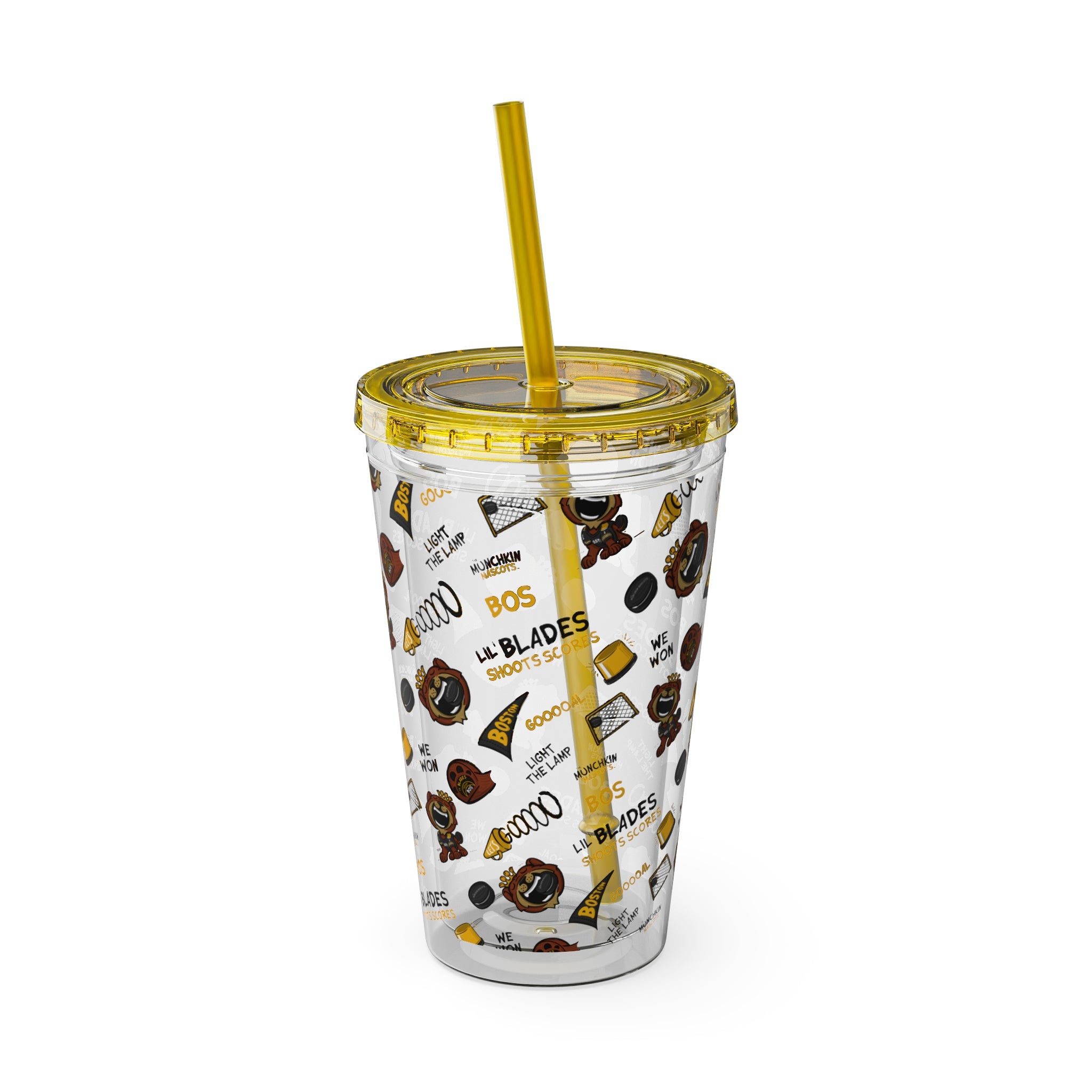 Boston Hockey Tumbler with Straw Lil' Blades Pattern | Hand-Drawn Art | Gifts for Kids