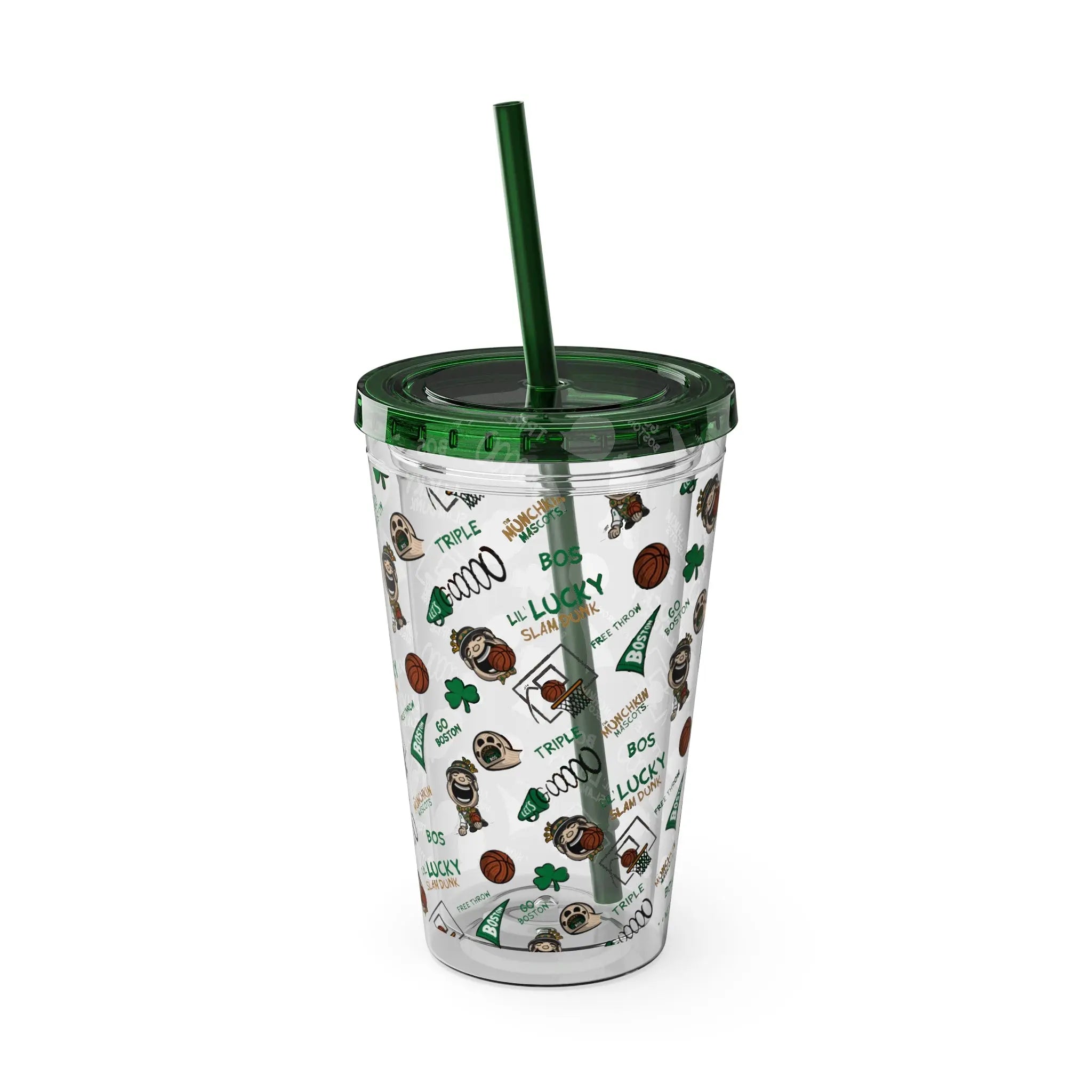 Sunsplash Tumbler with Straw, 16oz - Pattern - Lil' Lucky BOS Basketball Printify
