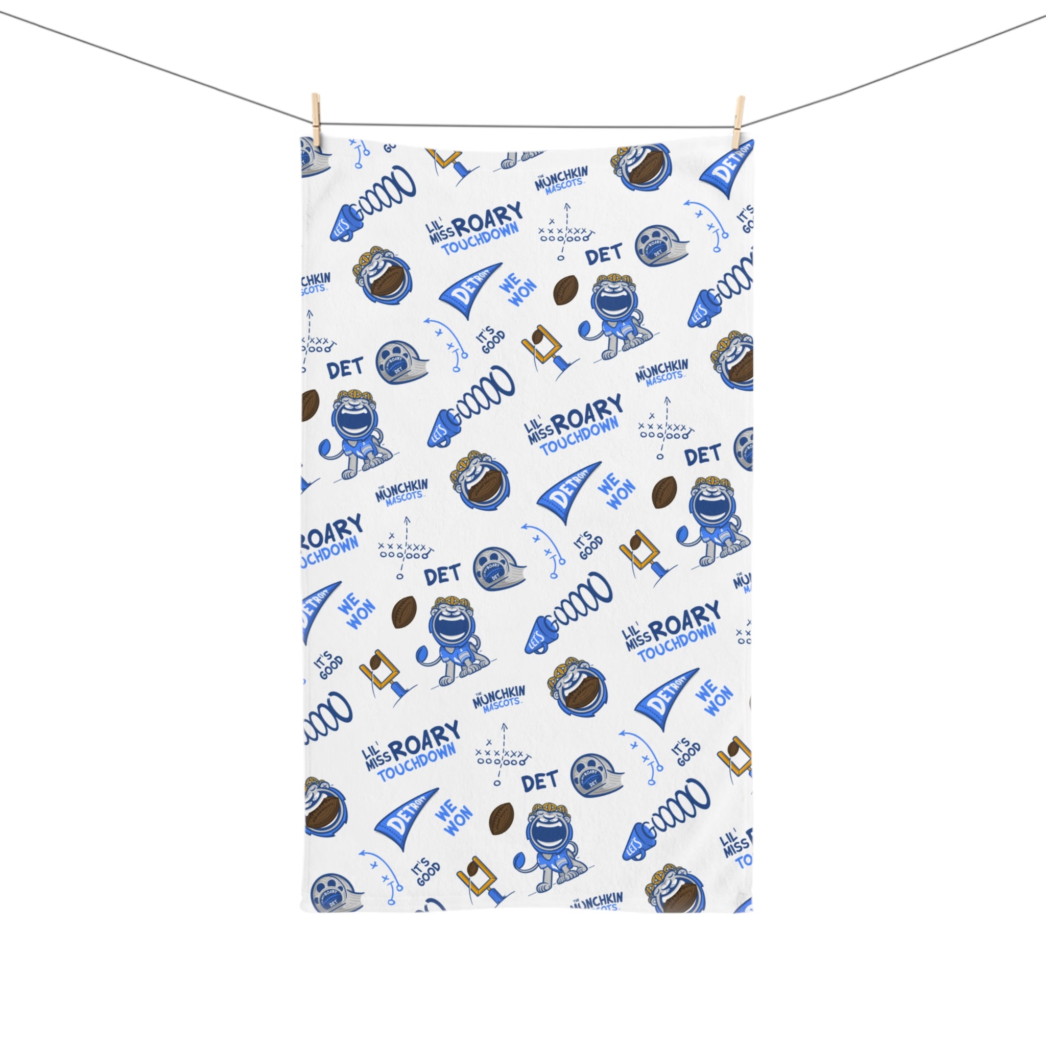 Detroit Football Hand Towel Lil' Miss Roary Pattern | Hand-Drawn Art | Gifts for Kids