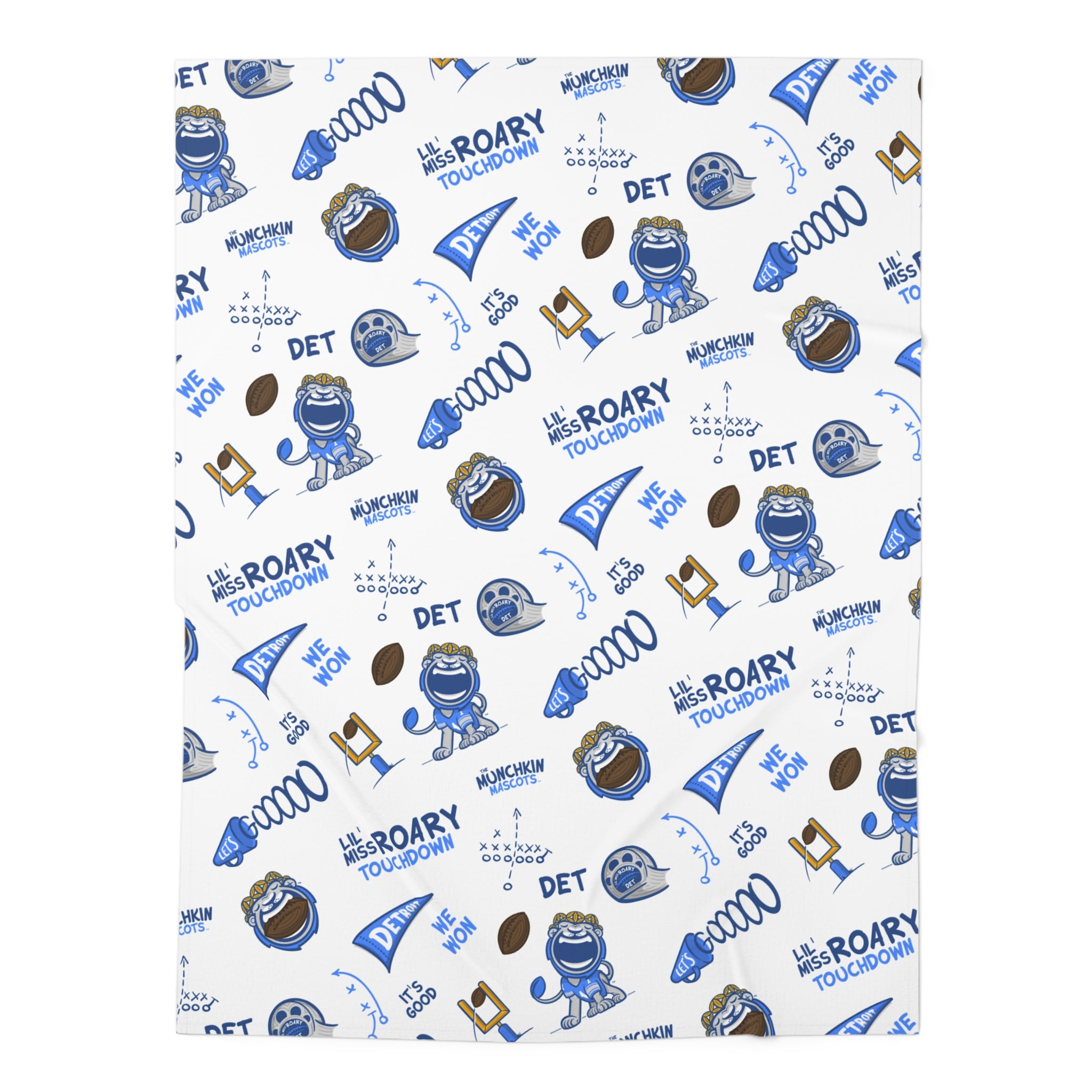 Detroit Football Baby Swaddle Blanket Lil' Miss Roary Pattern | Hand-Drawn Art | Gifts for Newborns