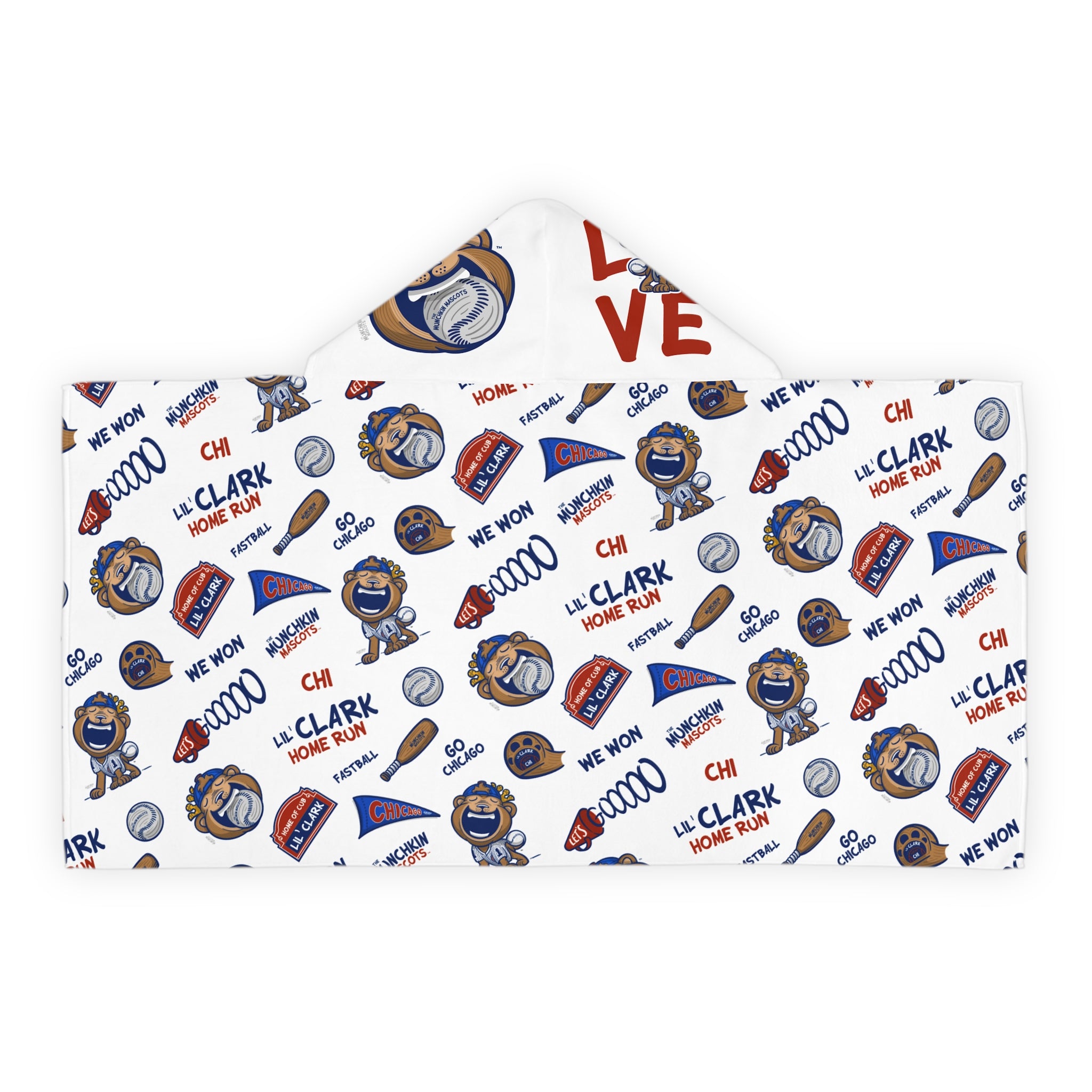 Chicago Baseball Hooded Towel Lil' Clark Pattern | Hand-Drawn Art | Gifts for Kids