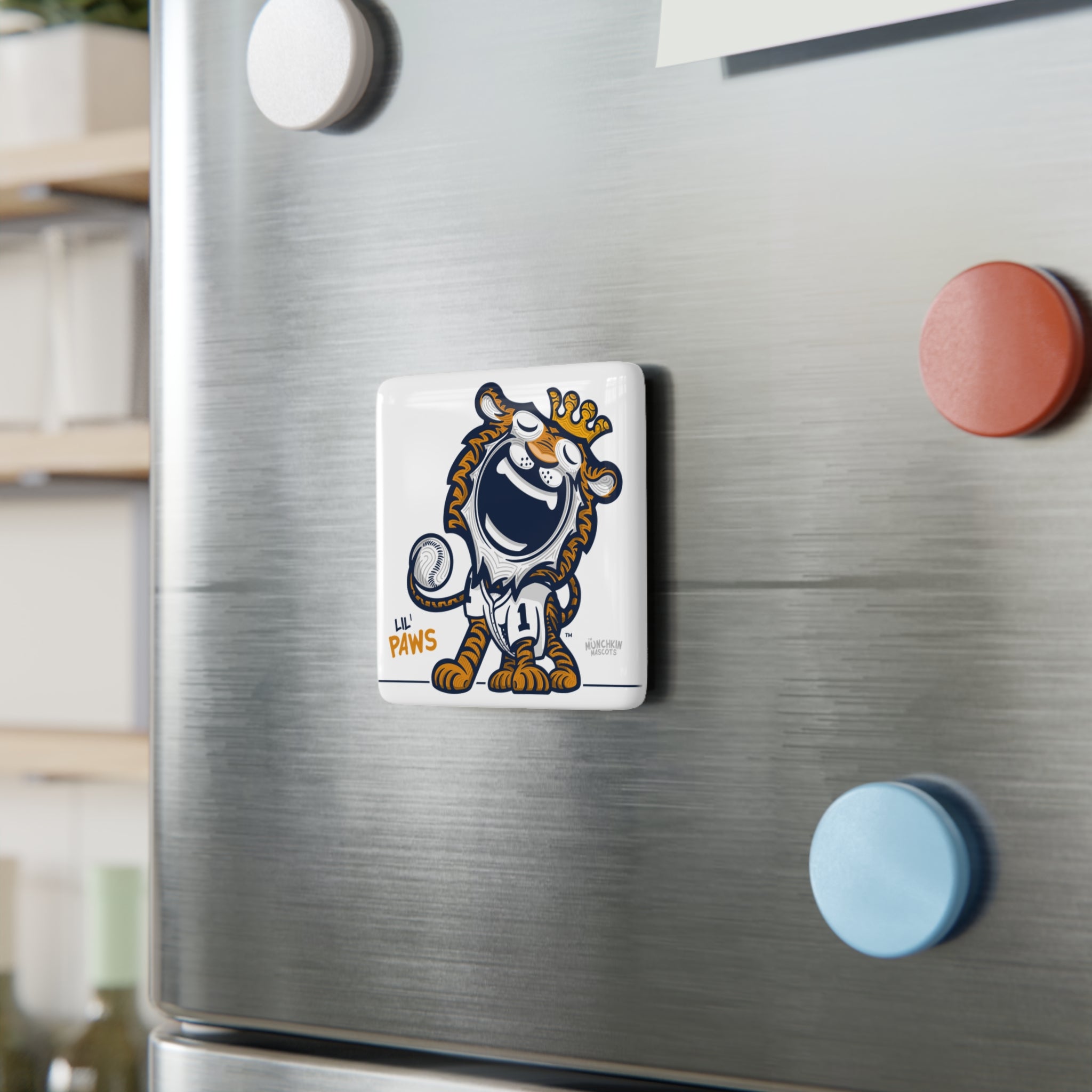 Detroit Baseball Porcelain Magnet Lil' Paws 'Munchkin Mascot' | Hand-Drawn Art | Gifts for Kids
