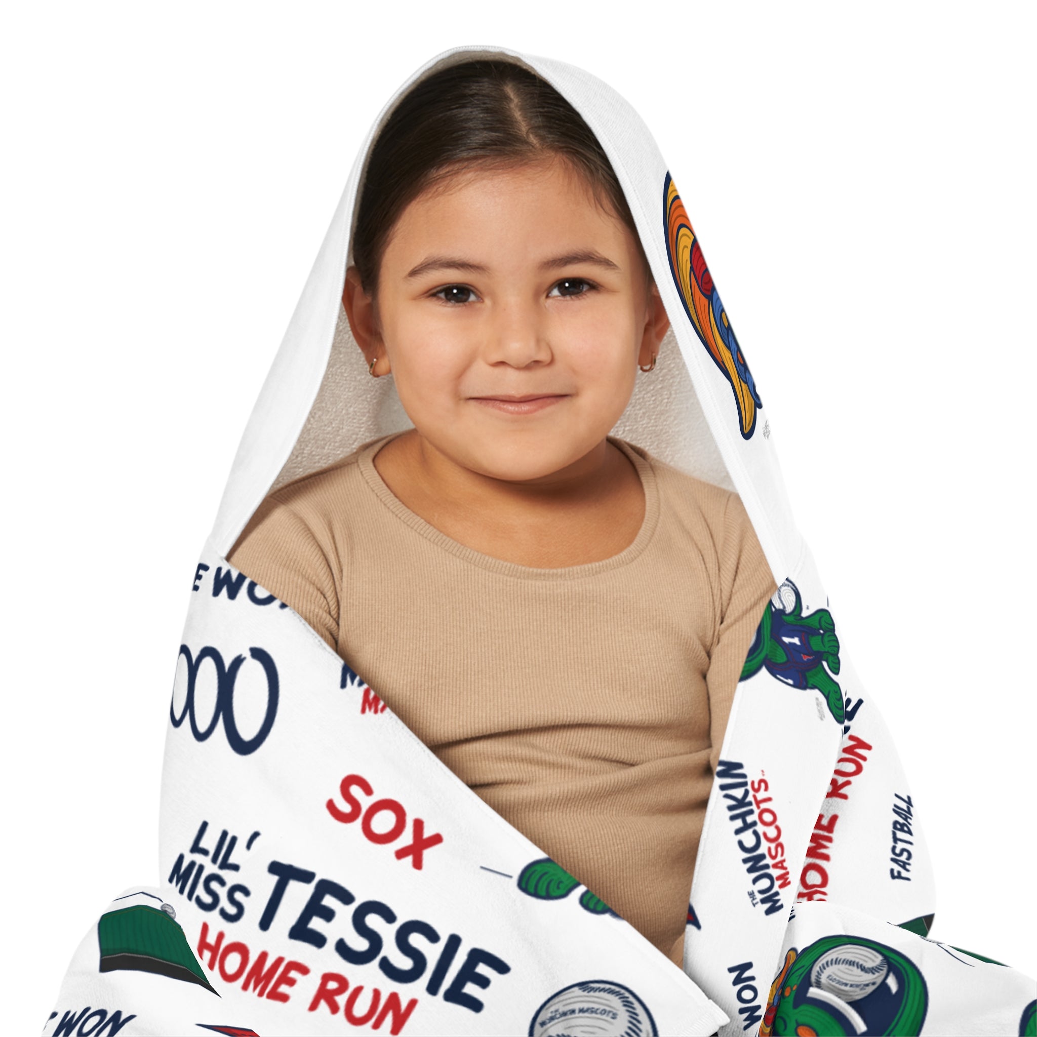 Boston Baseball Hooded Towel Lil' Miss Tessie Pattern | Hand-Drawn Art | Gifts for Kids