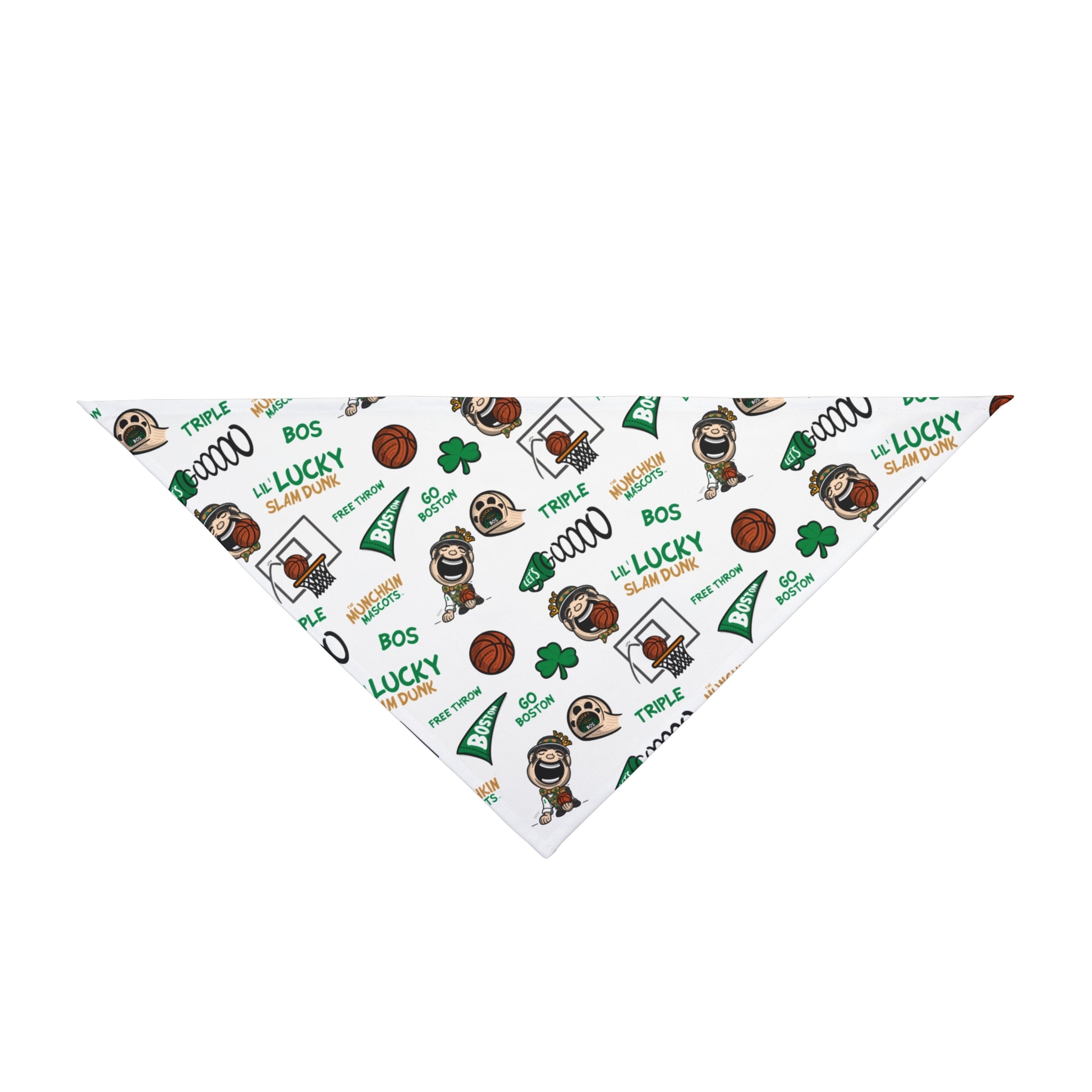 Boston Basketball Pet Bandana Lil' Lucky Pattern | Hand-Drawn Art | Gifts for Pets