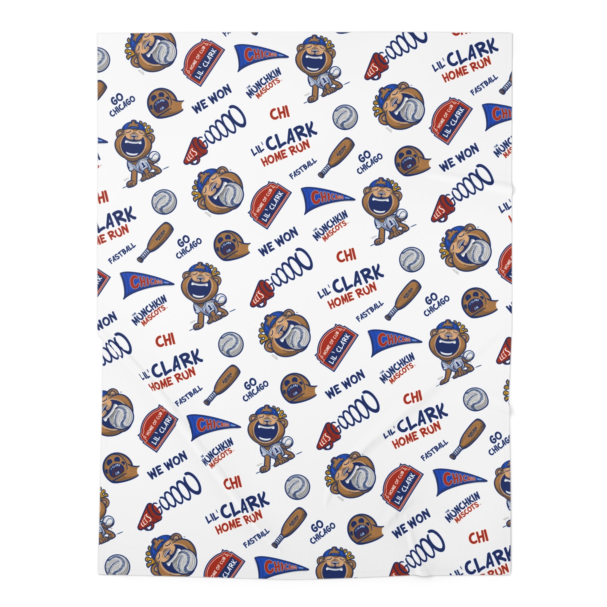 Chicago Baseball Baby Swaddle Blanket Lil' Clark Pattern | Hand-Drawn Art | Gifts for Newborns