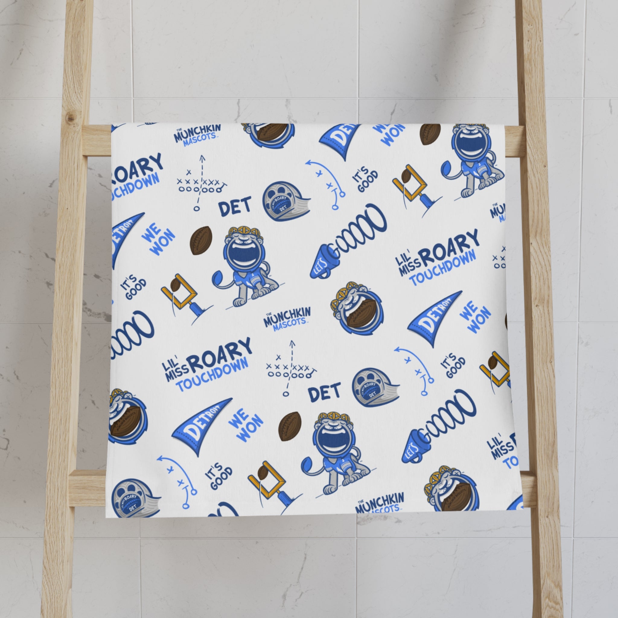 Detroit Football Hand Towel Lil' Miss Roary Pattern | Hand-Drawn Art | Gifts for Kids