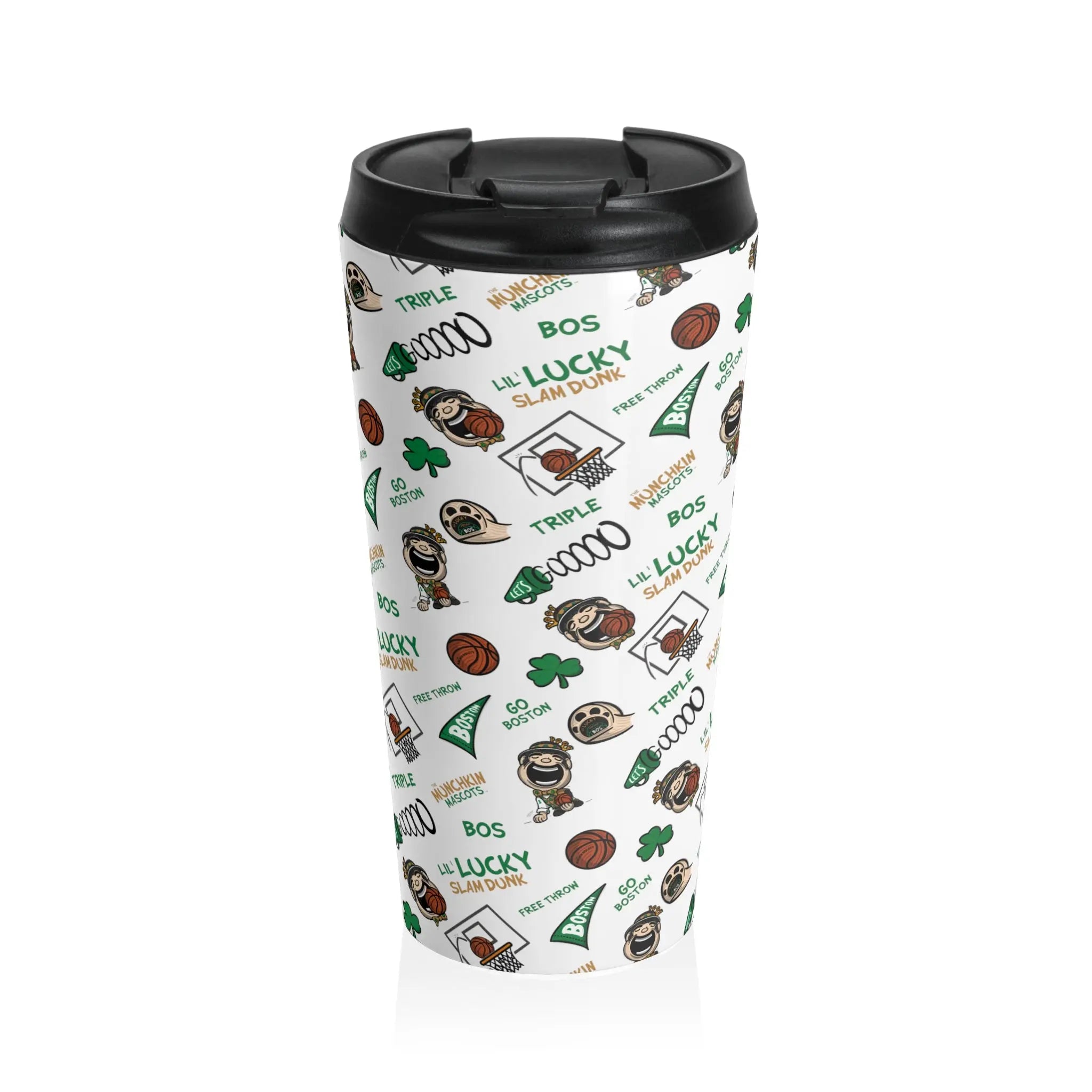 Stainless Steel Travel Mug - Pattern - Lil' Lucky BOS Basketball Printify