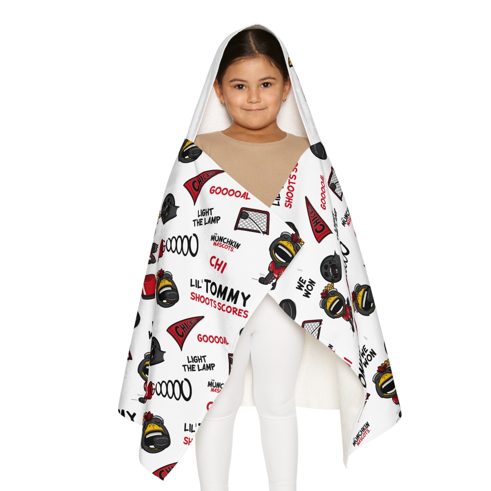 Chicago Hockey Hooded Towel Lil' Tommy Pattern | Hand-Drawn Art | Gifts for Kids